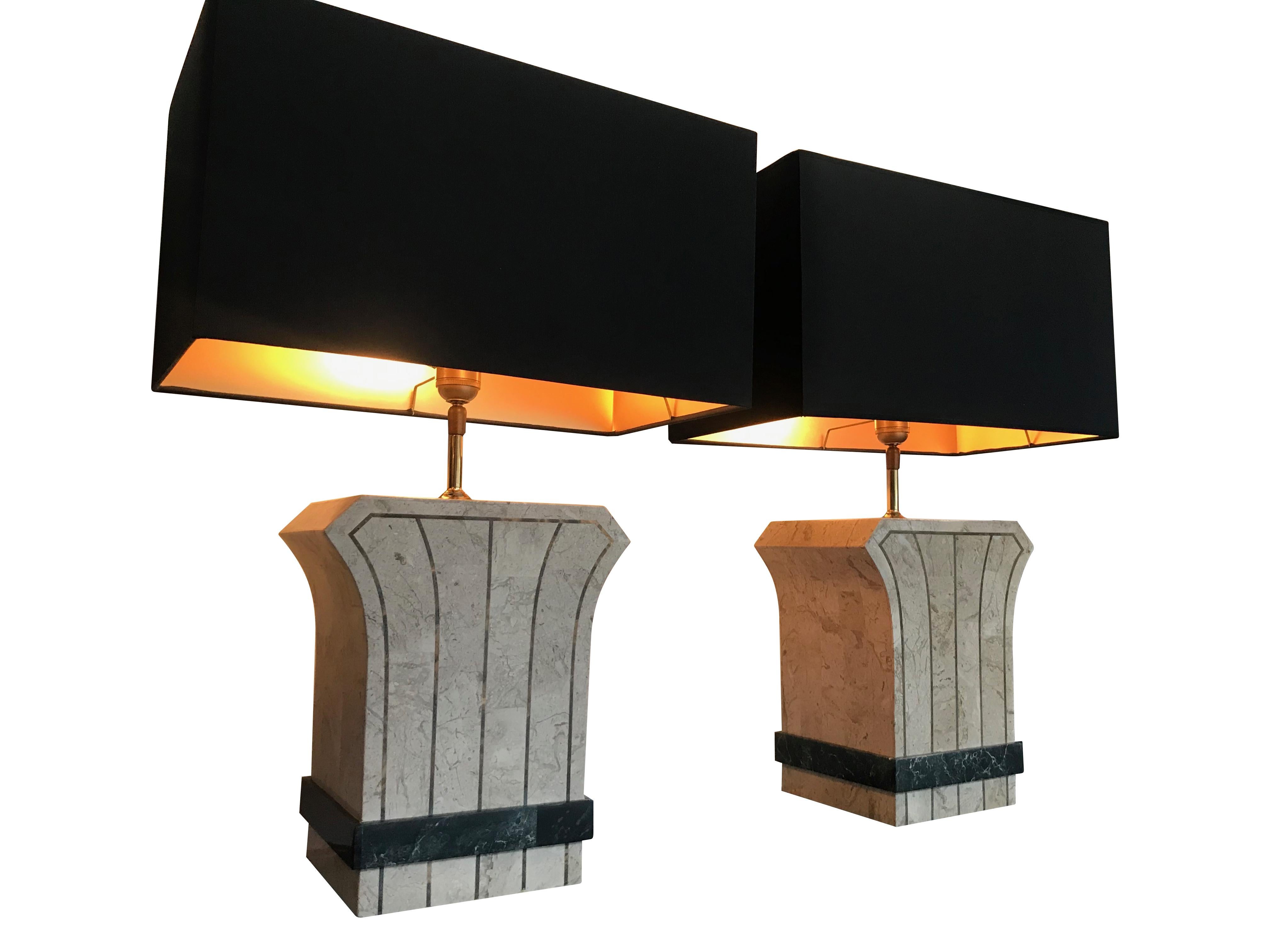 Mid-Century Modern Pair of Maitland Smith Tessellated Stone Lamps