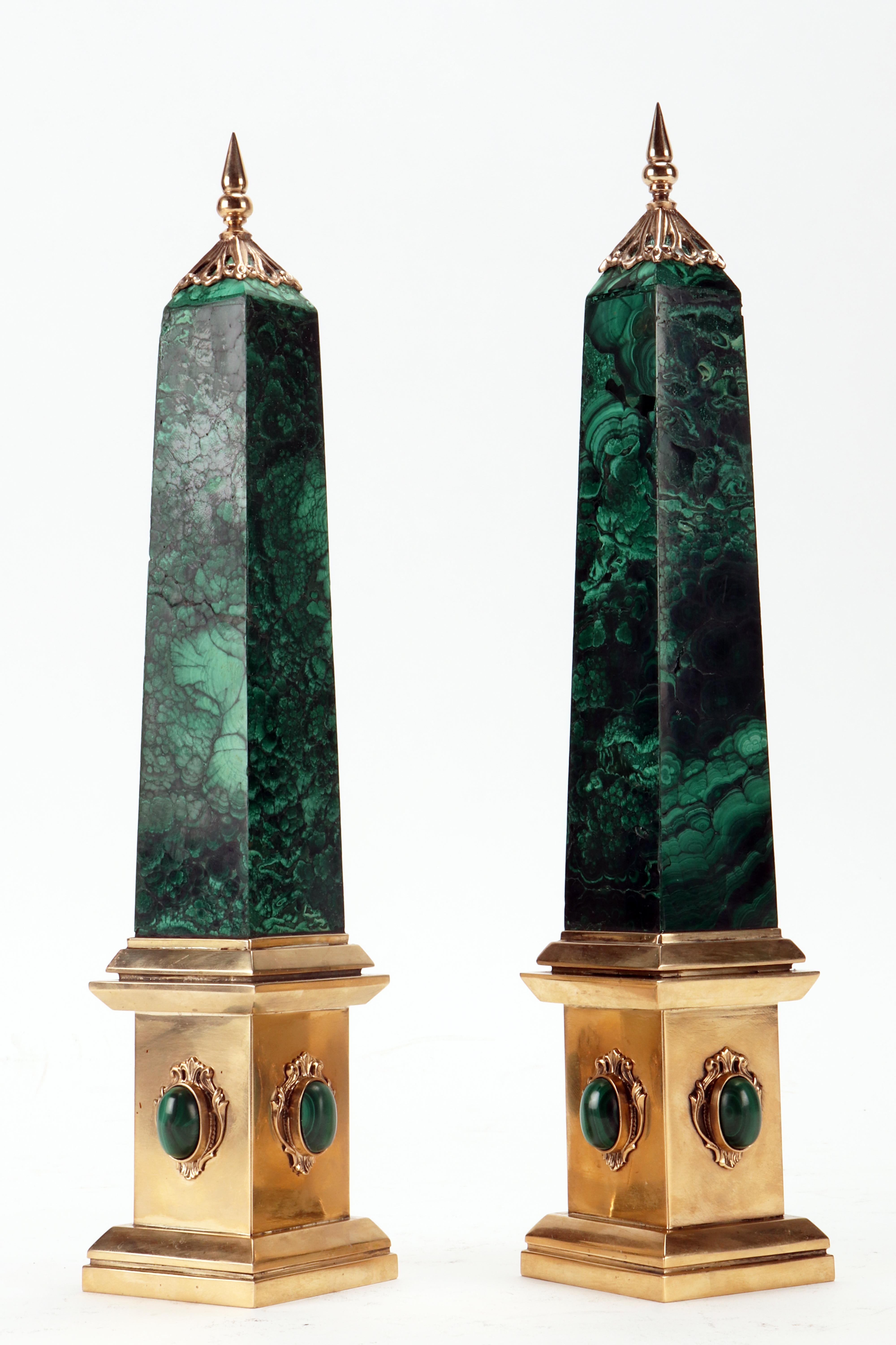 Bronze Pair of Malachite Grand Tour Obelisks, Italy Second Half of 19th Century For Sale