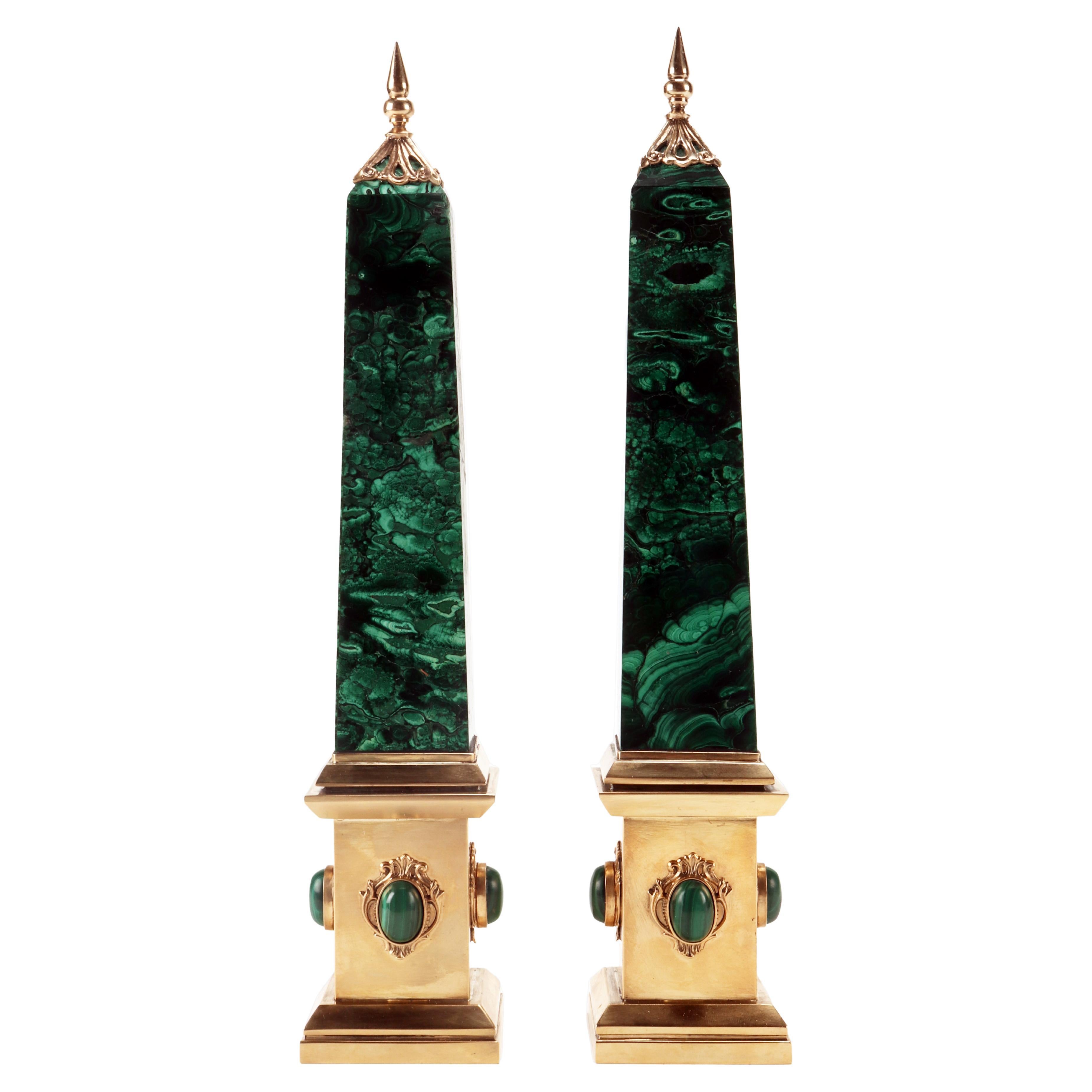 Pair of Malachite Grand Tour Obelisks, Italy Second Half of 19th Century For Sale