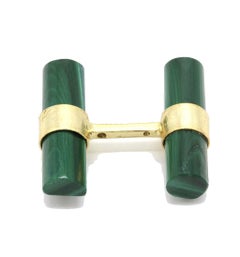 Pair of Malachite Silver Gilt Baton Cufflinks