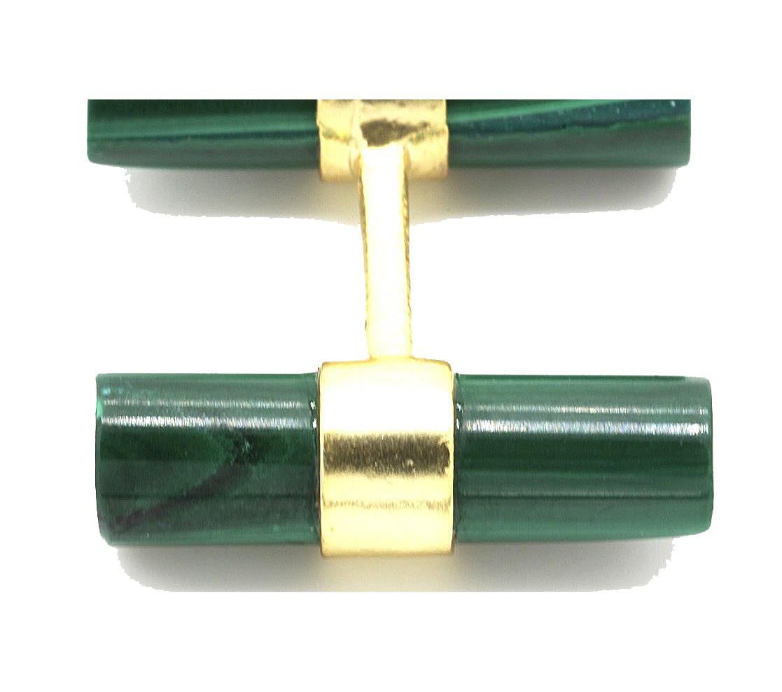 Modern Pair of Malachite Silver Gilt Baton Cufflinks For Sale