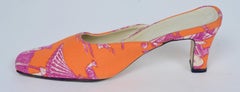 A Pair of Manuel Canovas Toile Fabric Covered Mules with Mid-Height Heels