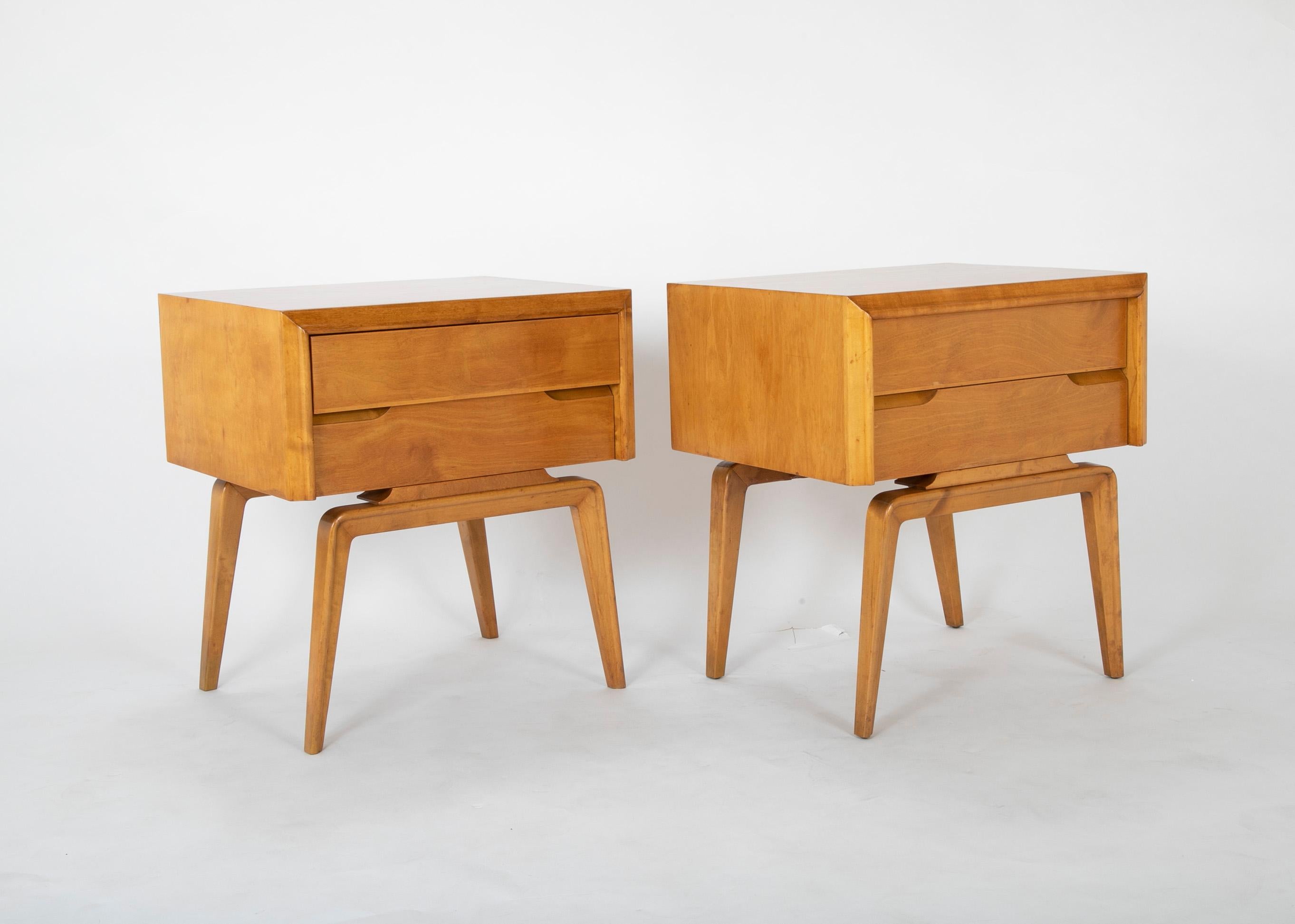 A pair of mid-century cabinets marked Sweden 14. Finished on all four sides, Circa 1955.
Edmond Spence was an American designer who was heavily influenced by the Danish modern furniture movement. He had a number of his pieces produced in Sweden. He