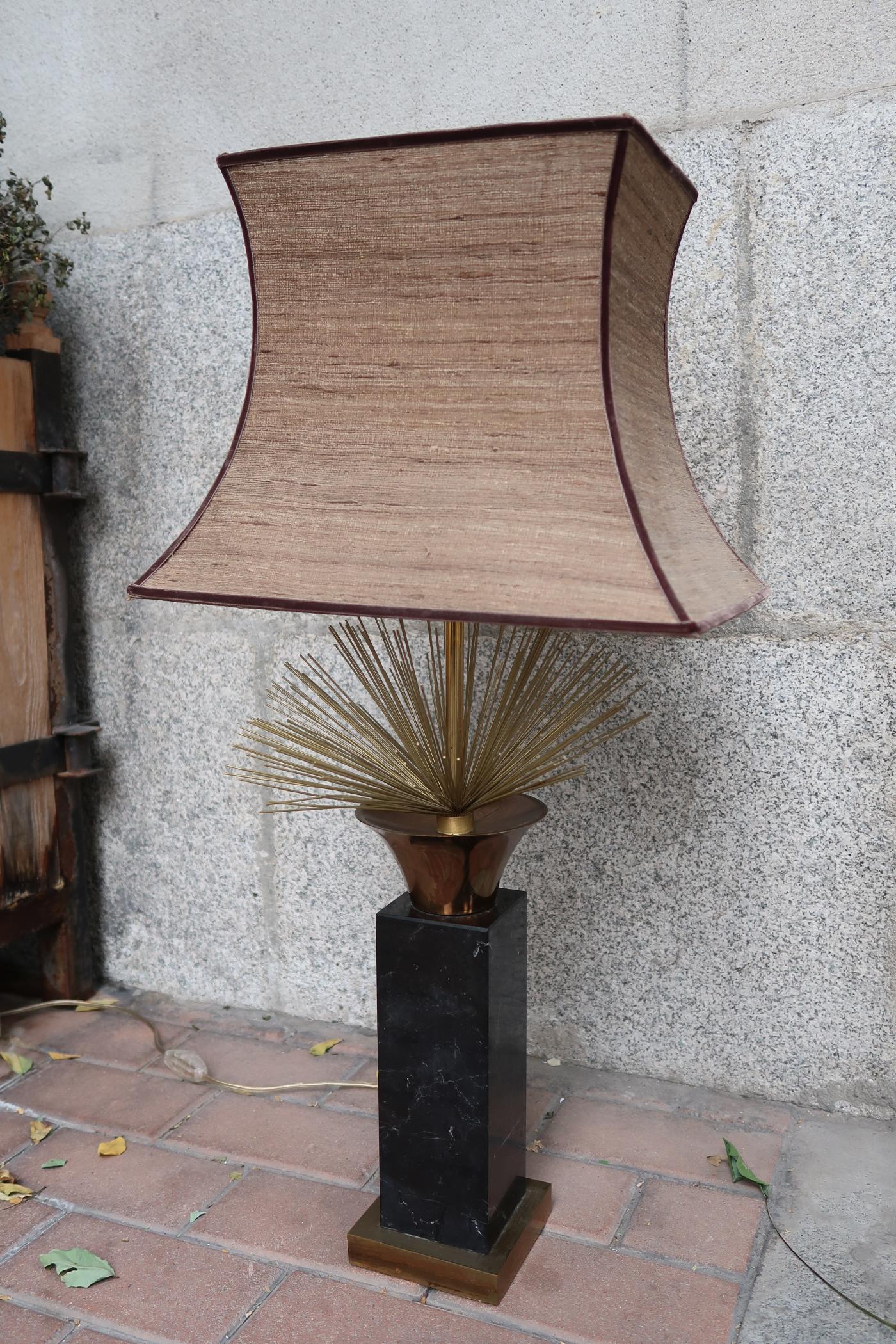 Mid-Century Modern Pair of Marble and Brass Midcentury Spanish Table Lamps, 1960 For Sale
