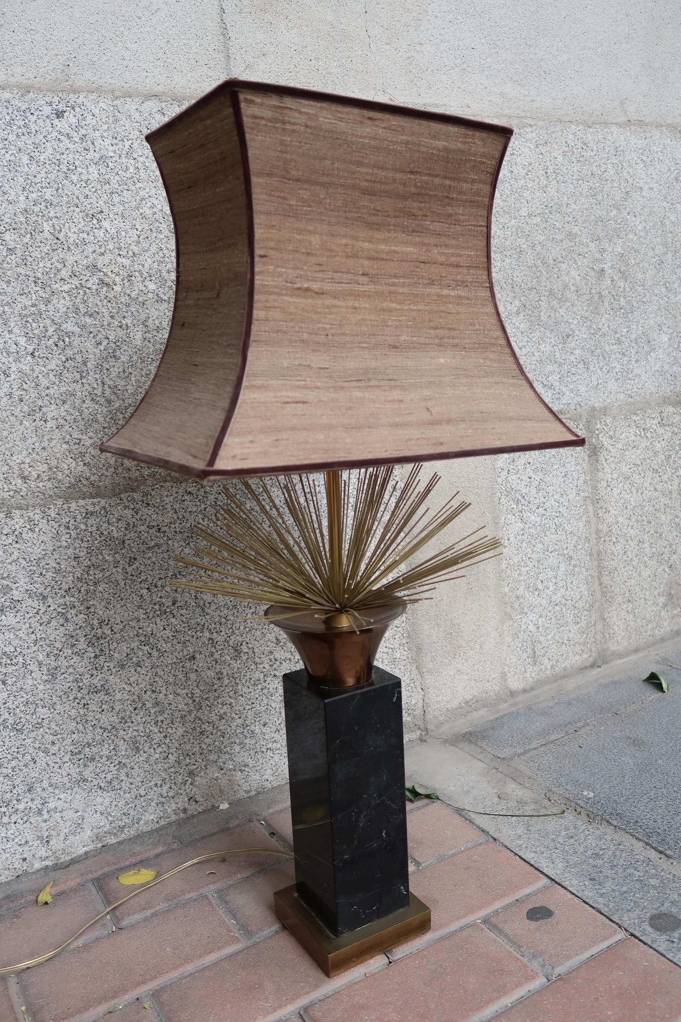 Mid-20th Century Pair of Marble and Brass Midcentury Spanish Table Lamps, 1960 For Sale
