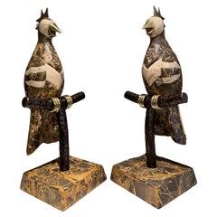 A Pair Of Marble And Brass Parrots By Maitland Smith 