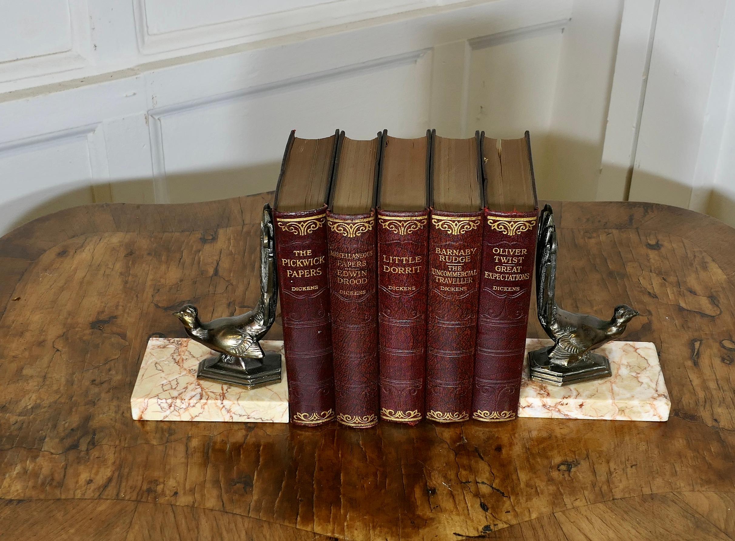 Art Deco A Pair of Marble and Bronze Bookends with Peacocks  A very attractive set