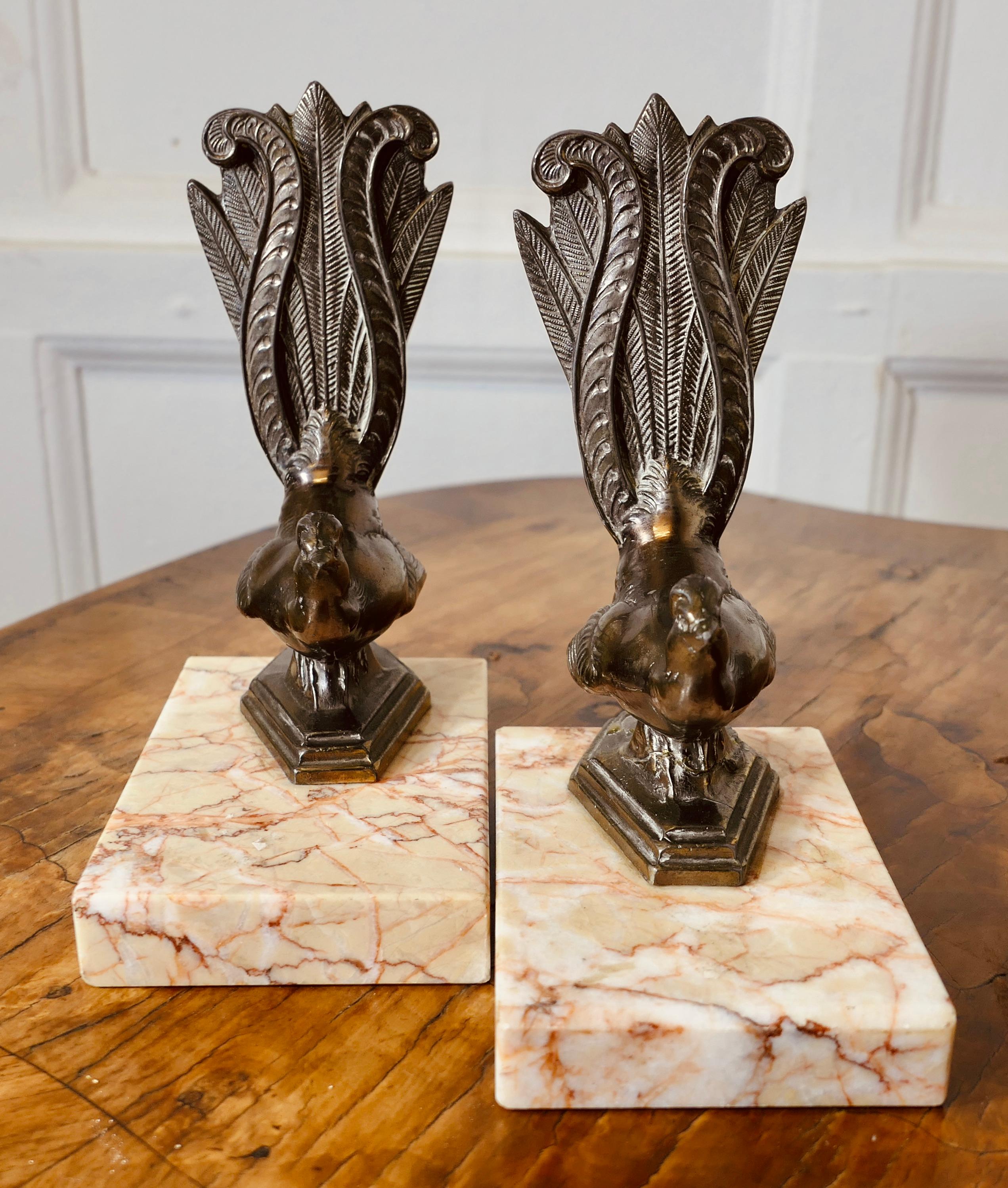 A Pair of Marble and Bronze Bookends with Peacocks  A very attractive set In Good Condition In Godshill, Isle of Wight