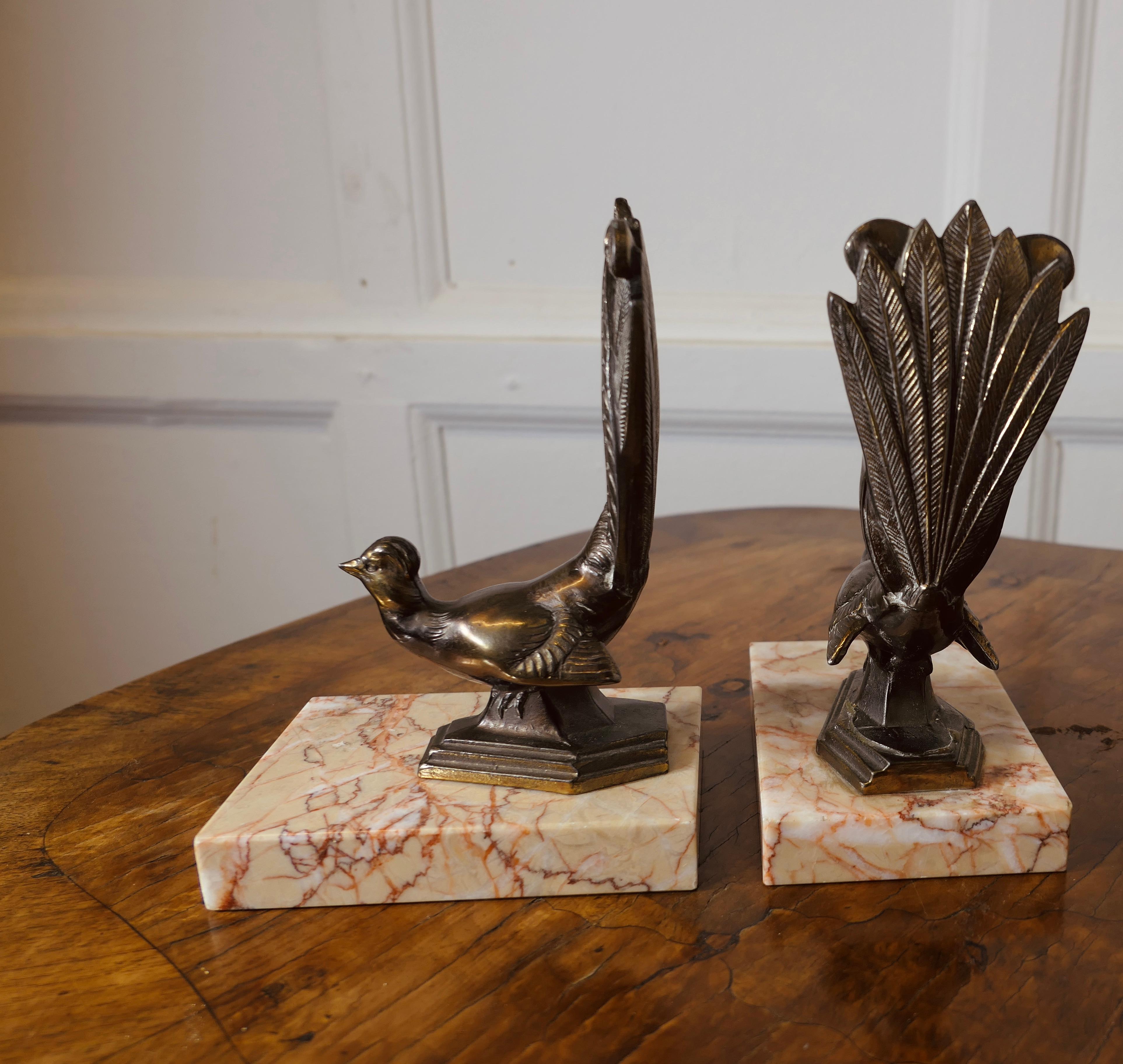 Mid-20th Century A Pair of Marble and Bronze Bookends with Peacocks  A very attractive set