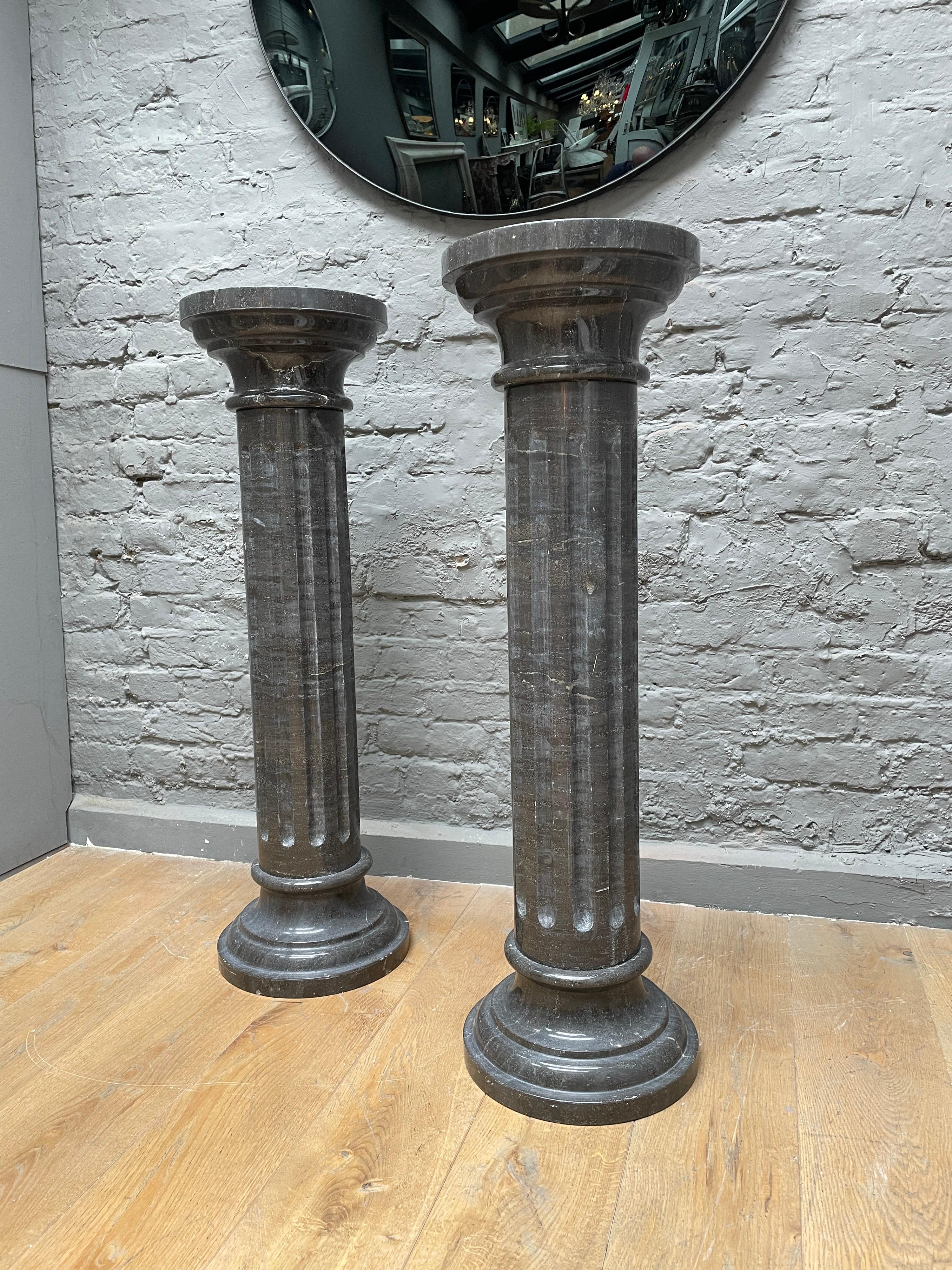 Neoclassical Pair of Marble Columns in Black Belgian Fossil Marble For Sale