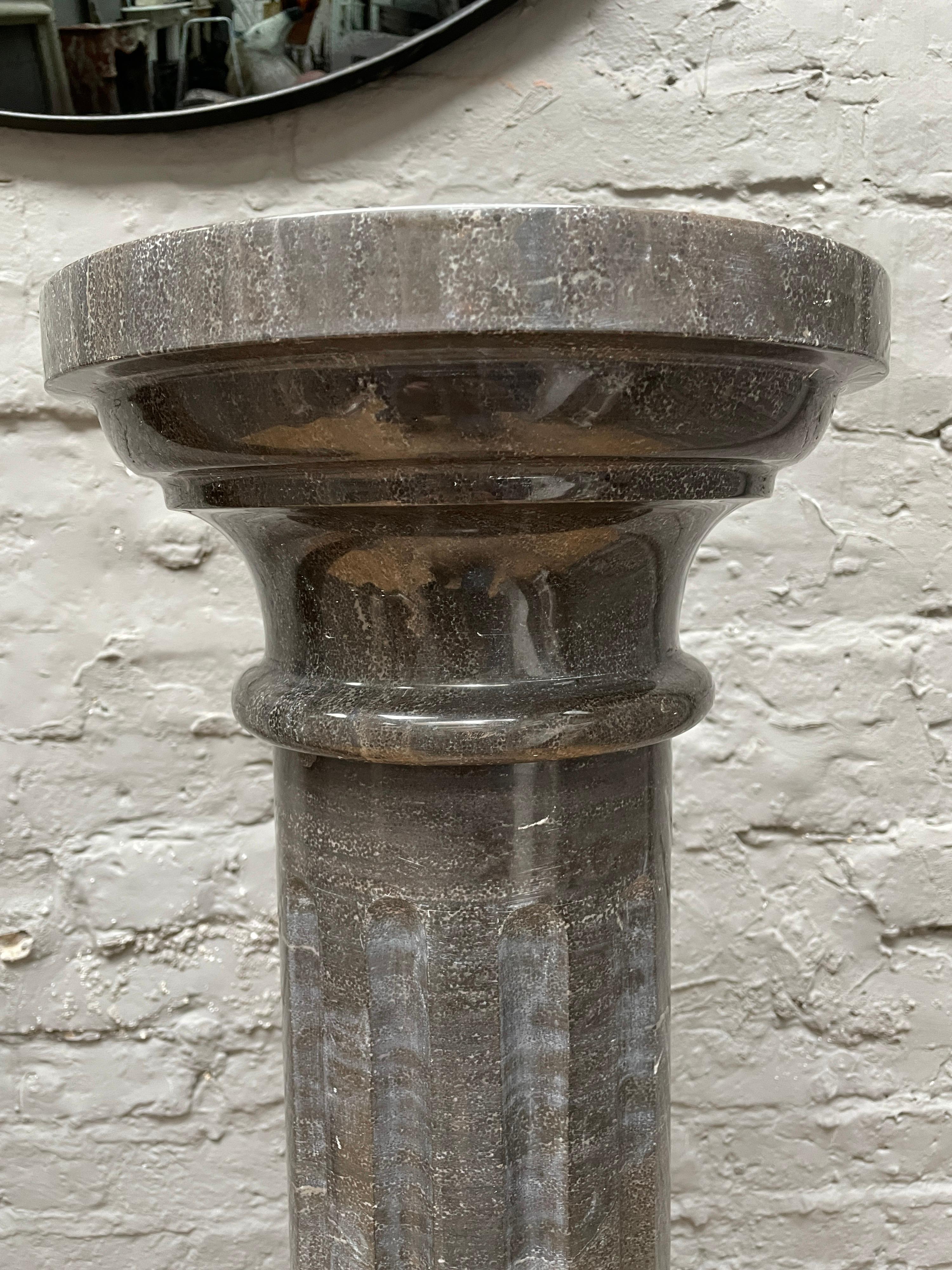 Pair of Marble Columns in Black Belgian Fossil Marble In Good Condition For Sale In London, GB