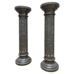 Pair of Marble Columns in Black Belgian Fossil Marble
