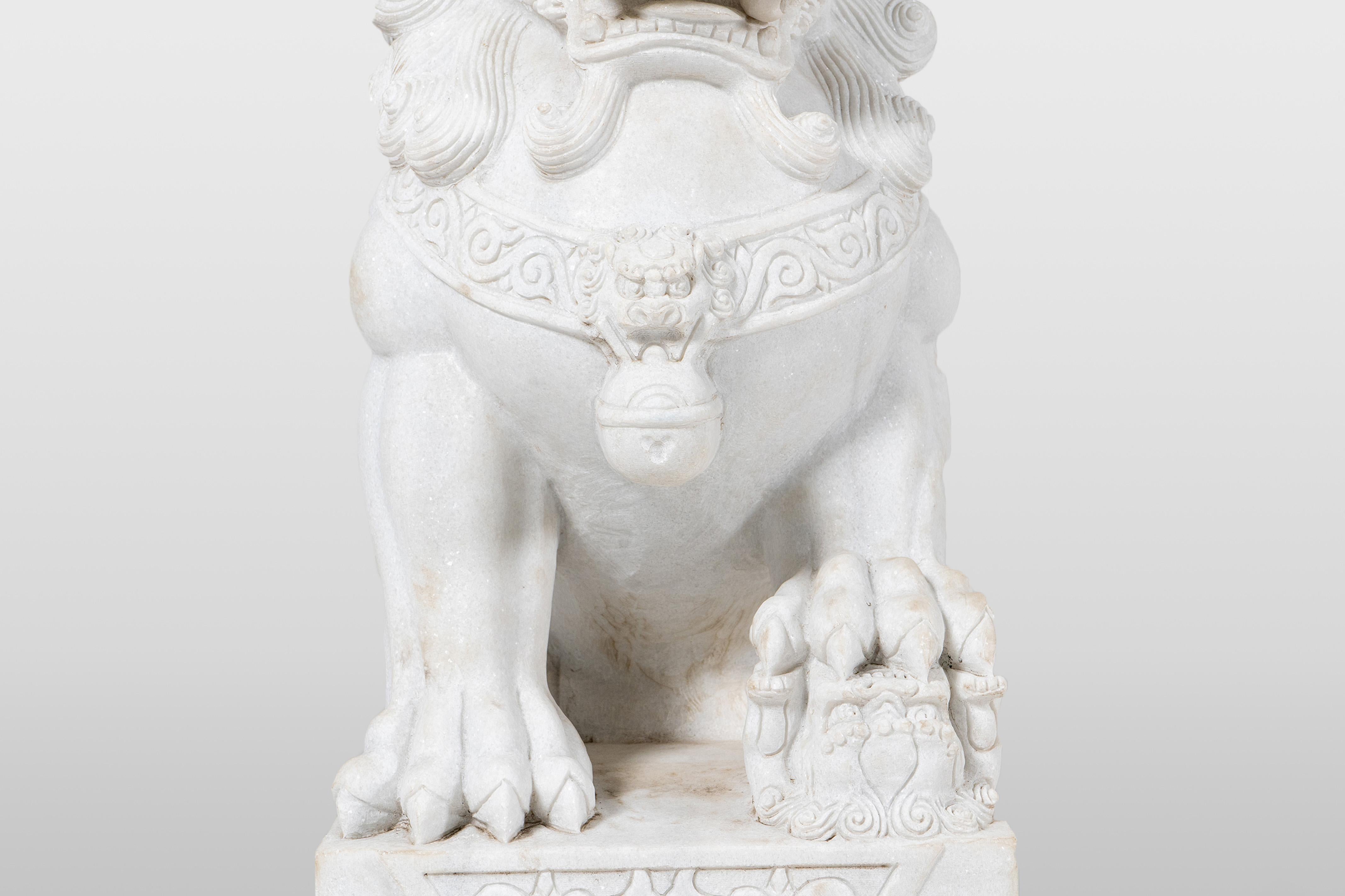 A Pair of Marble Foo Lions 9