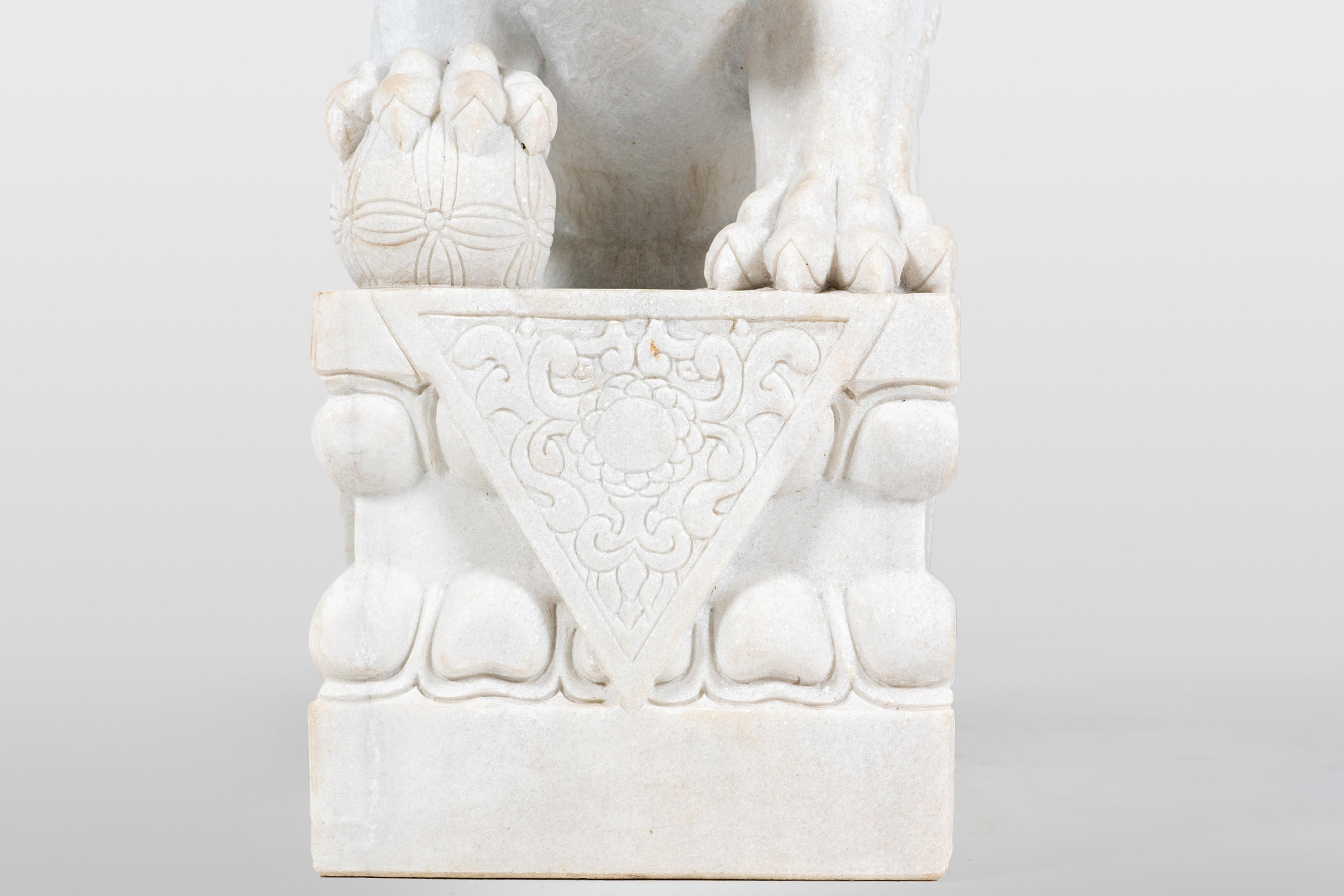 A Pair of Marble Foo Lions 11