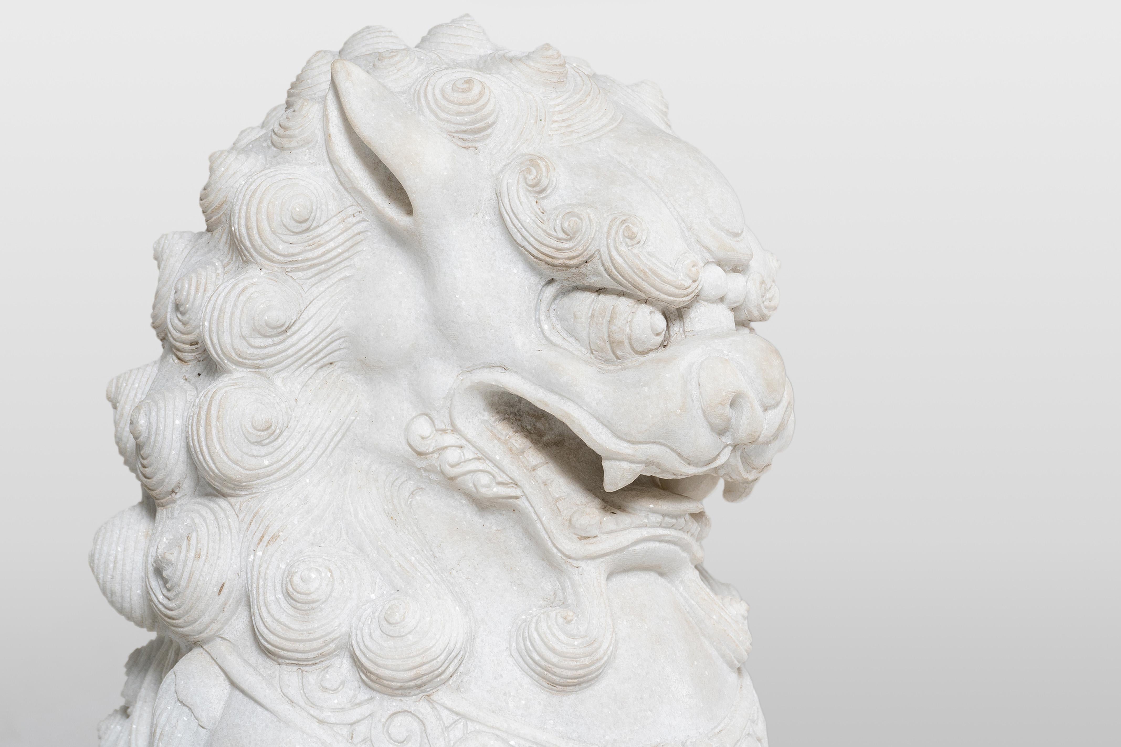 A Pair of Marble Foo Lions 3
