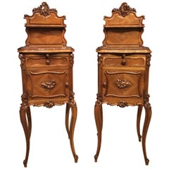Pair of Marble-Top French Late 19th Century Bedside Cabinets