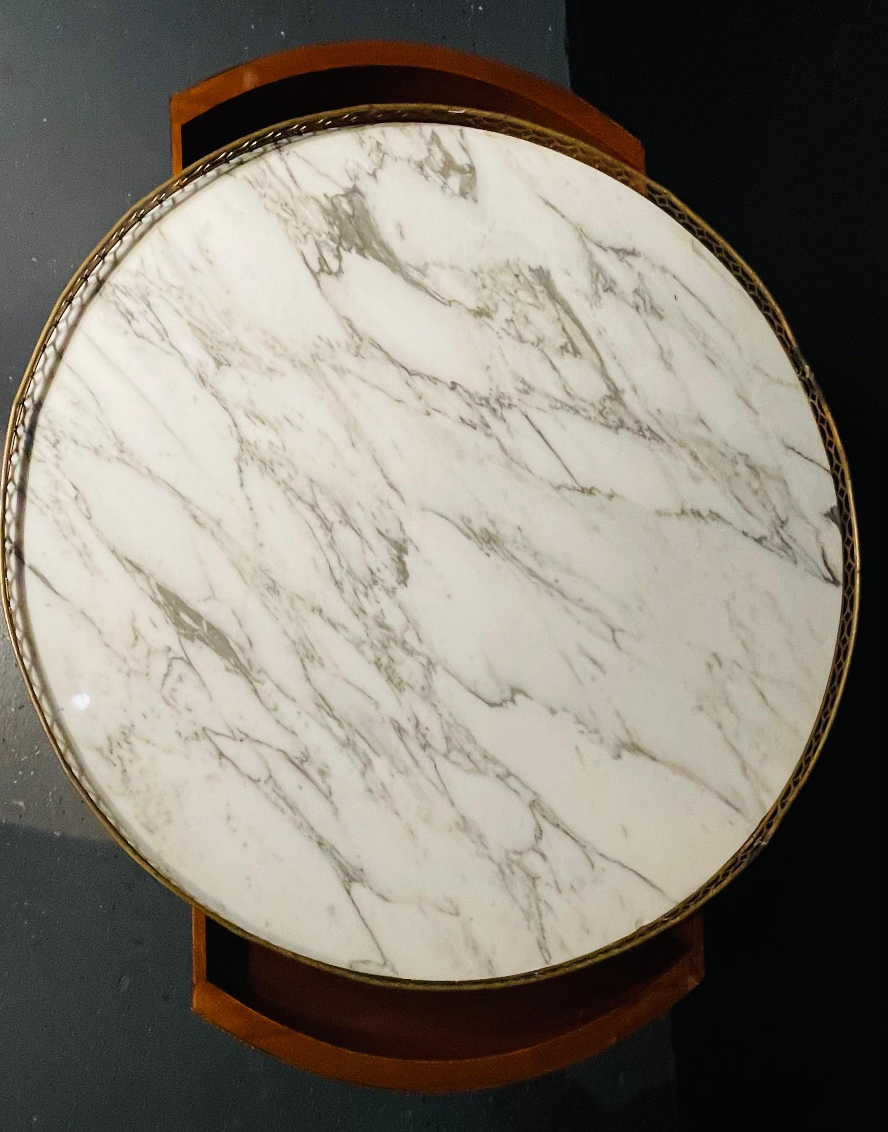 Pair of Marble Top Greek Key Bouillotte or End Tables, Manner of Jansen 2