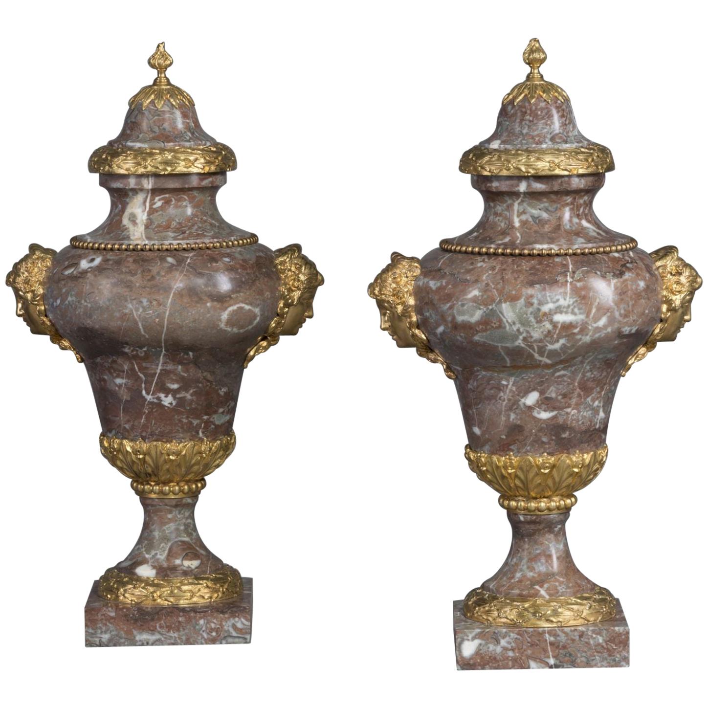 Pair of Marble Vases in the Manner of Pierre Gouthière, circa 1880