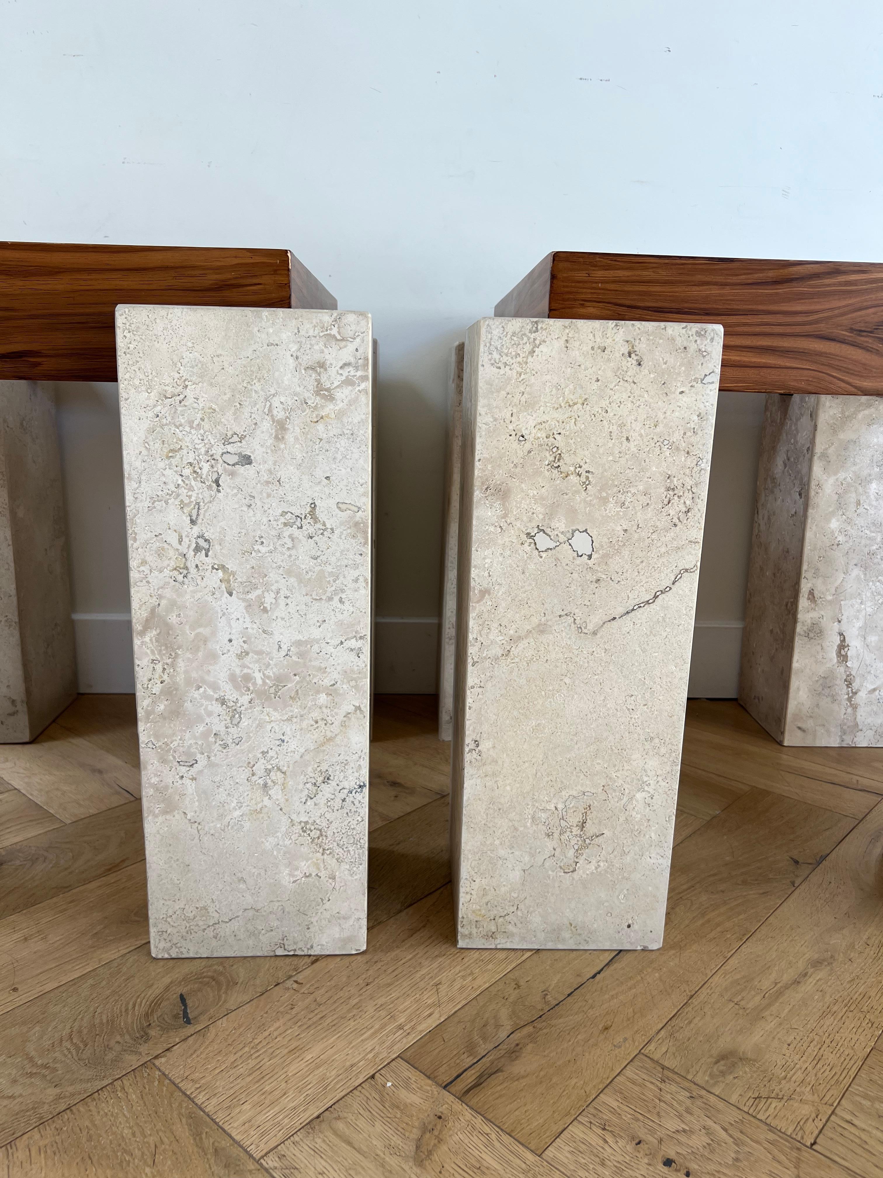 Pair of Marble, Wood, and Glass Tables, circa Late 1970s 4