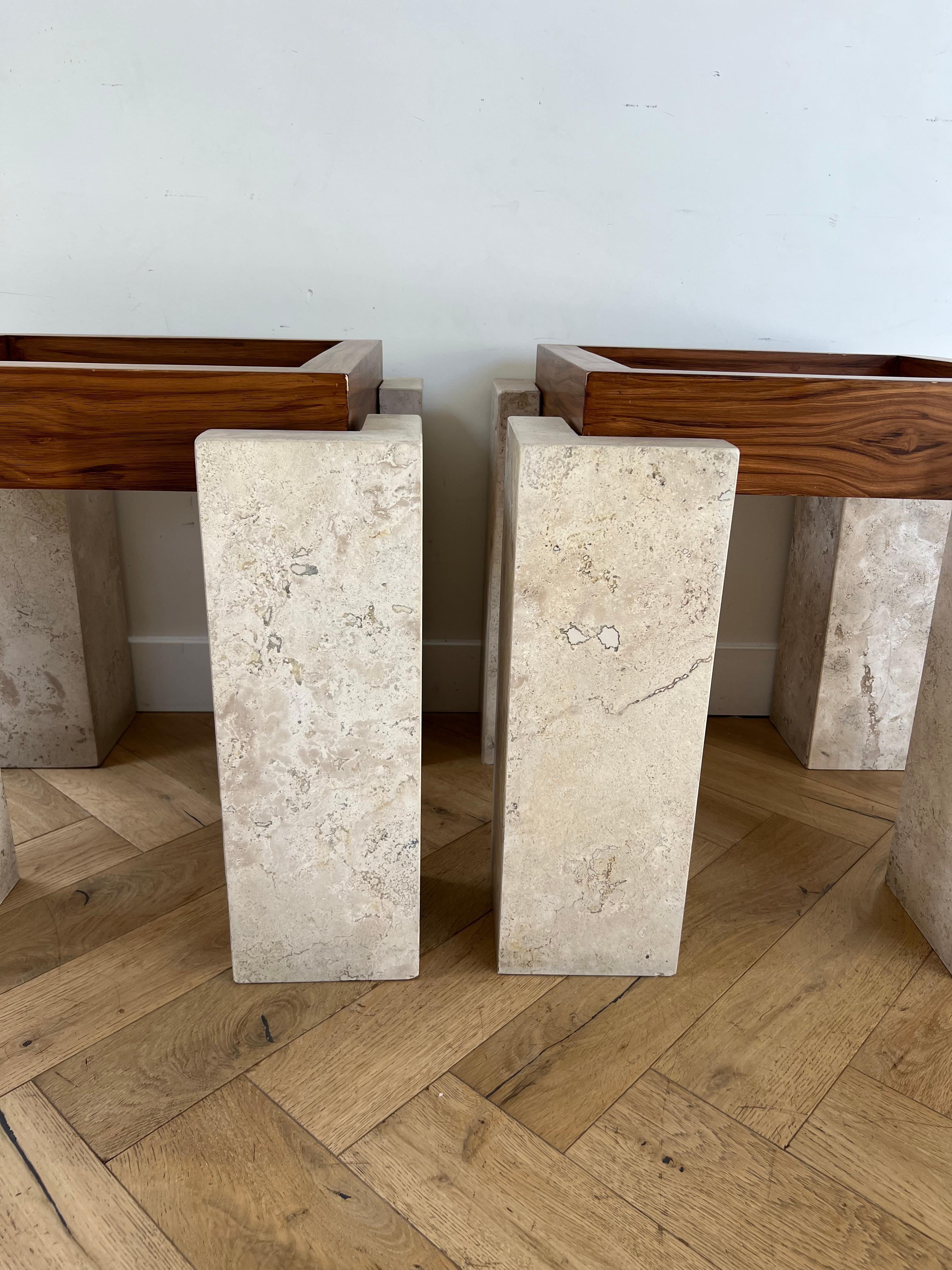 Pair of Marble, Wood, and Glass Tables, circa Late 1970s 6