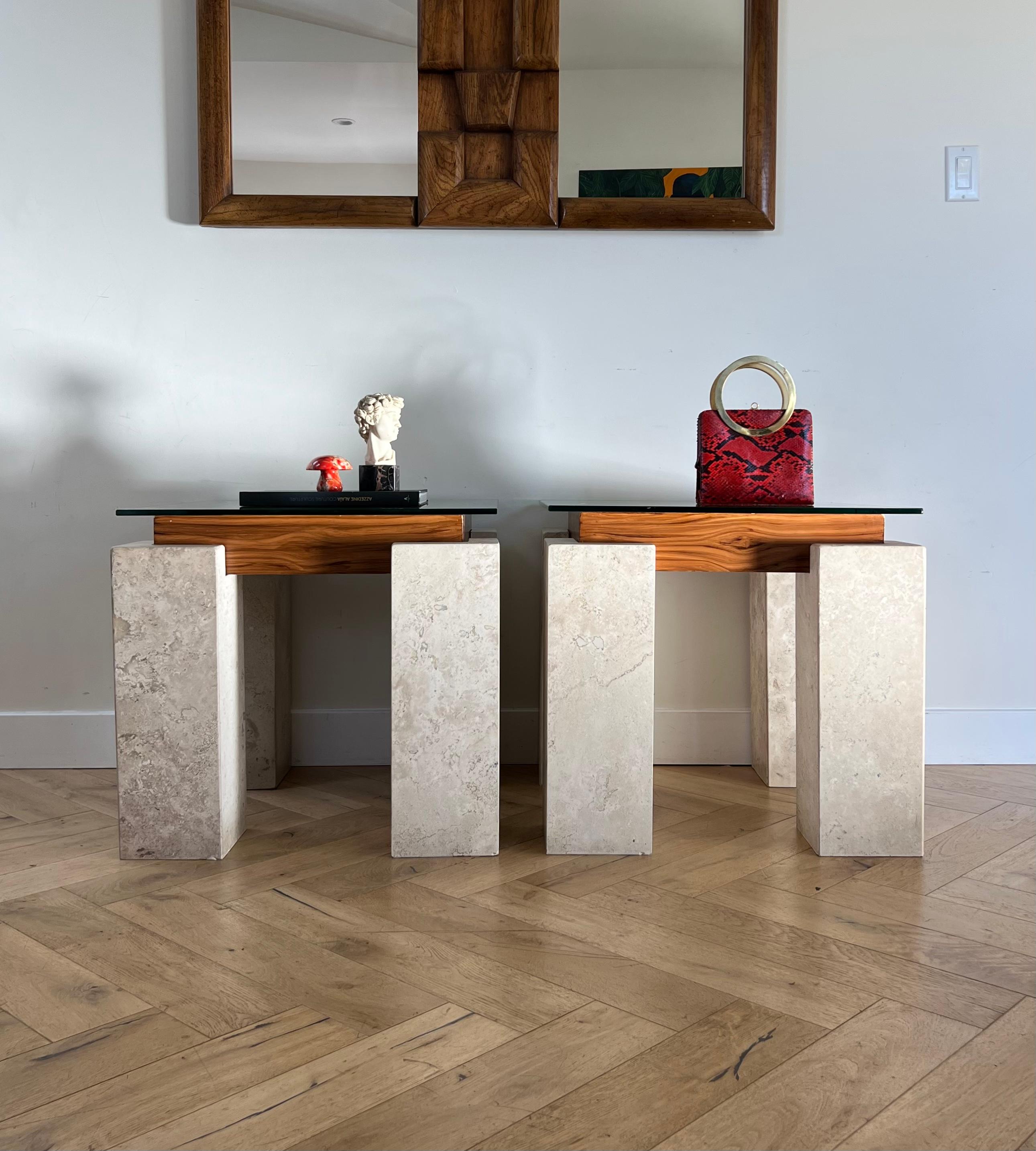 Pair of Marble, Wood, and Glass Tables, circa Late 1970s 9