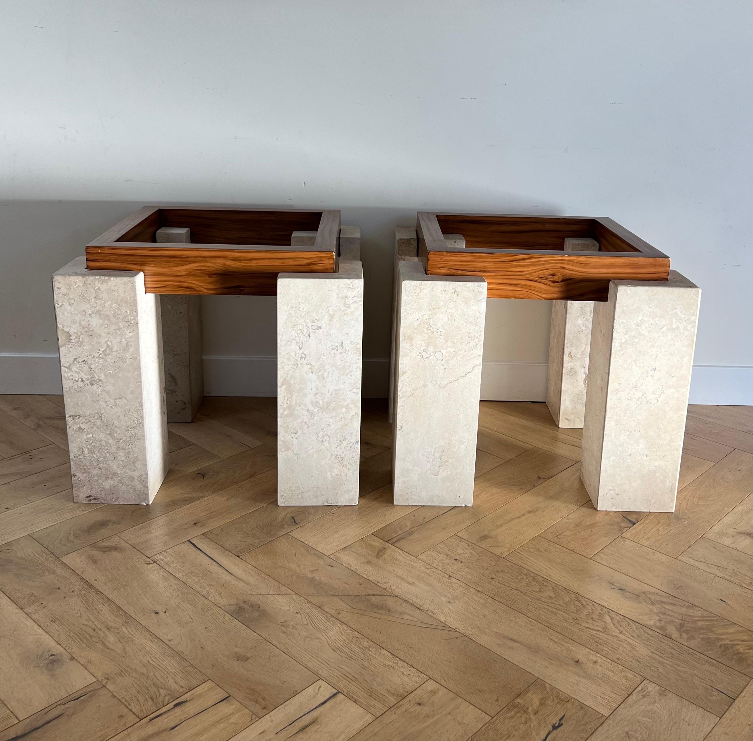 Pair of Marble, Wood, and Glass Tables, circa Late 1970s 10
