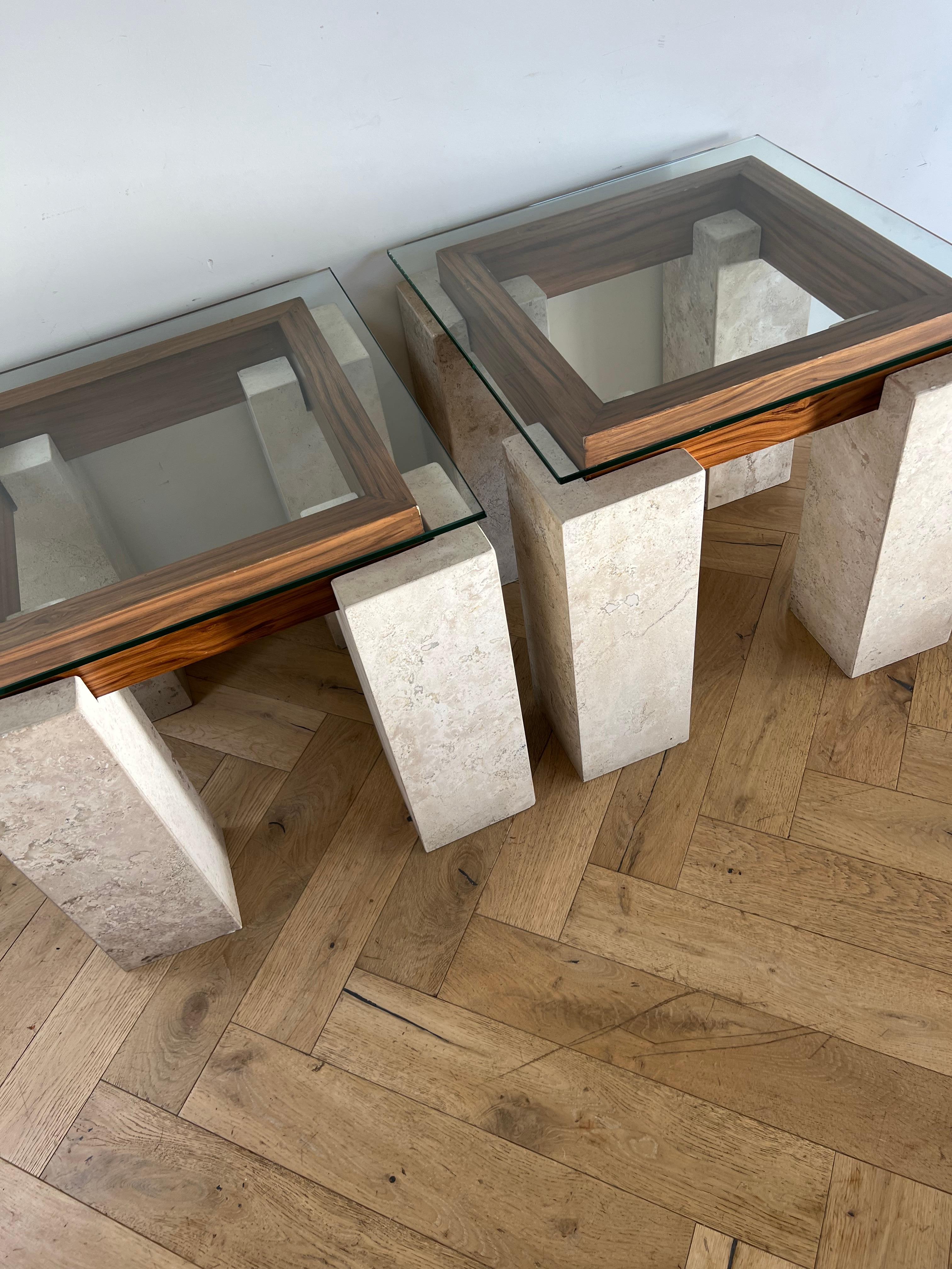 Pair of Marble, Wood, and Glass Tables, circa Late 1970s 11