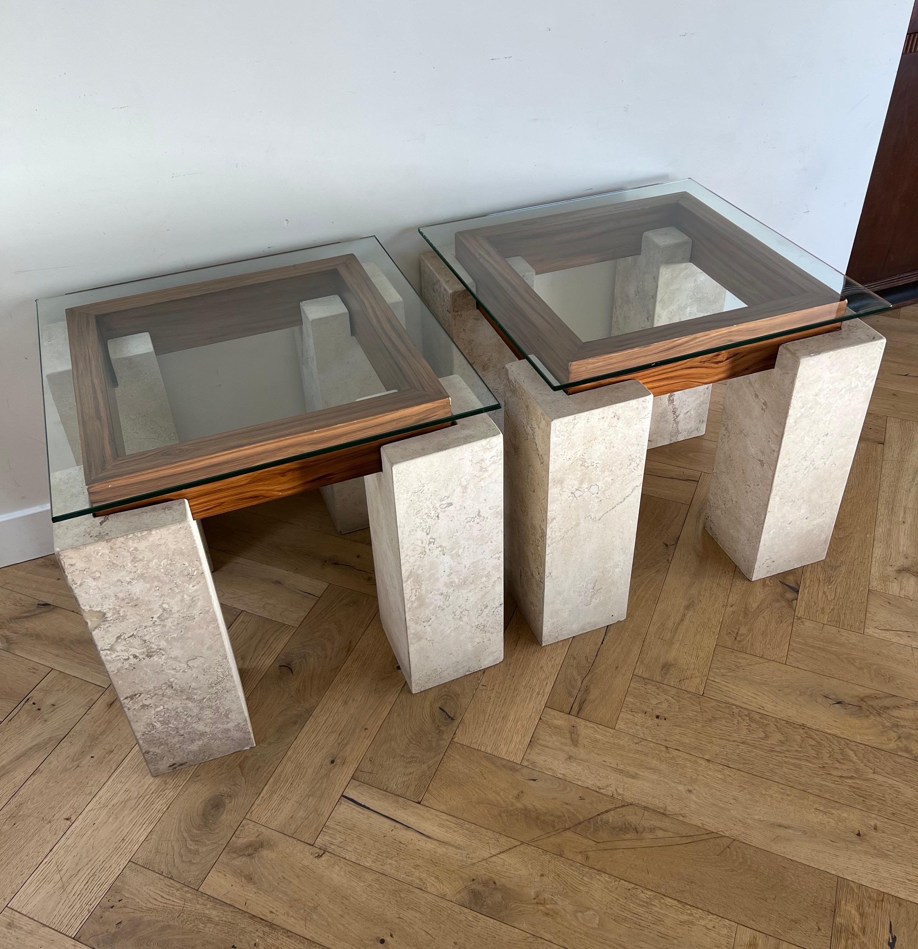 Pair of Marble, Wood, and Glass Tables, circa Late 1970s 14