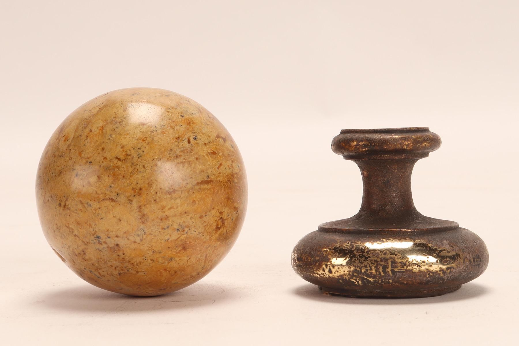 Brass A pair of marine fossil “Mothership” stones spheres, Italy 1890. For Sale