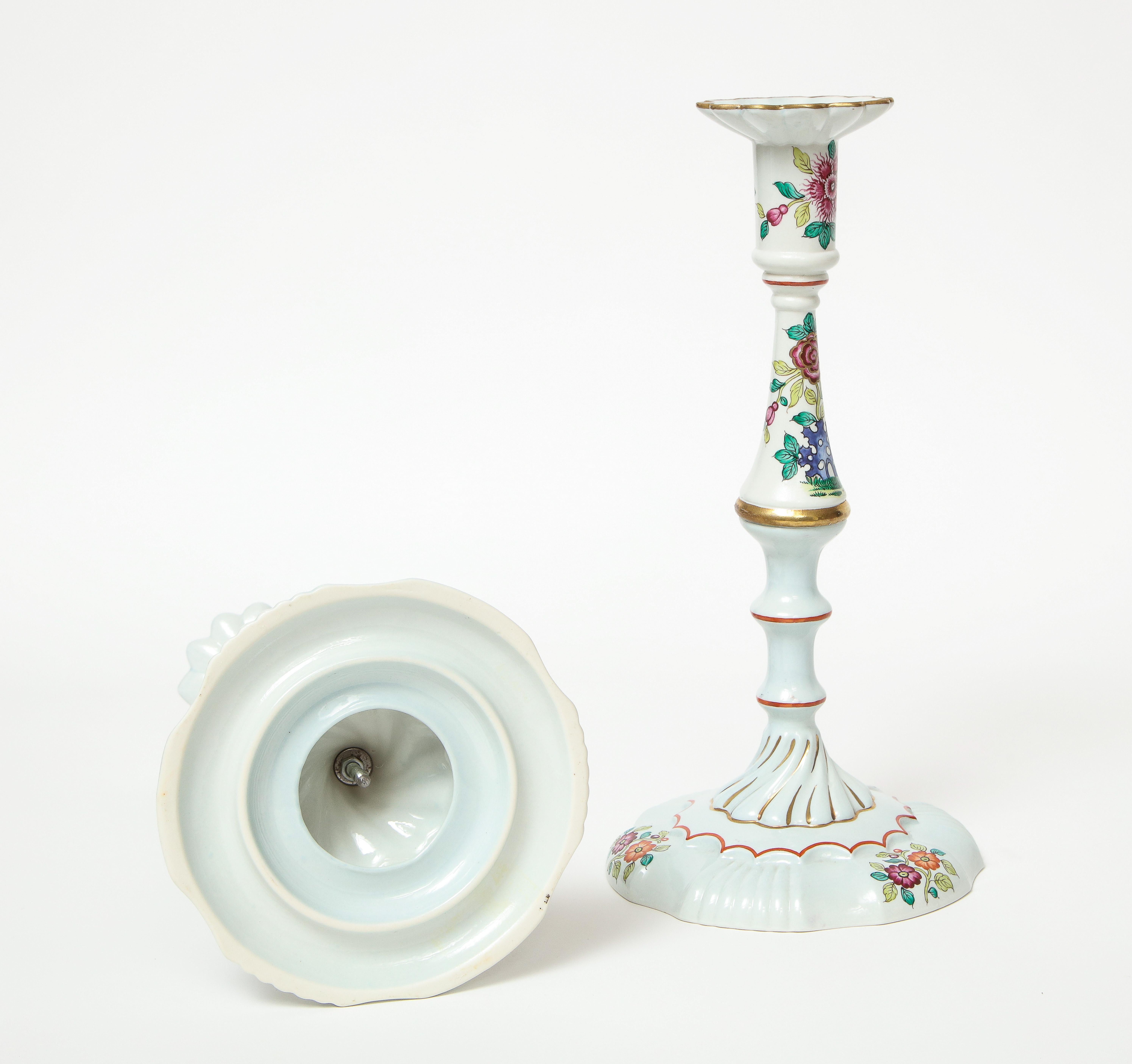 Pair of Mario Buatta Hand-Painted Porcelain Candlesticks For Sale 2