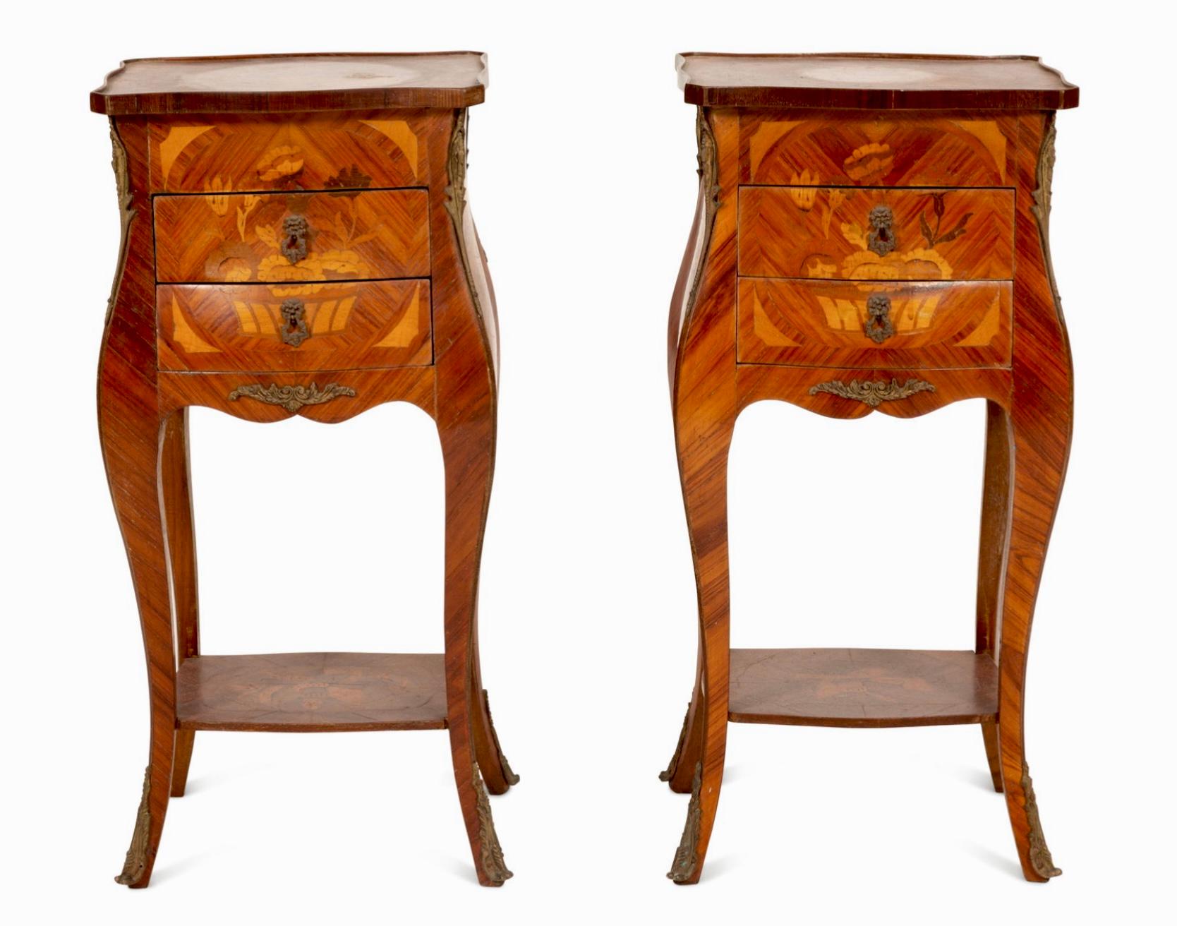 Pair of Marquetry Side Tables with Gilt Metal Mounts In Good Condition For Sale In Bradenton, FL