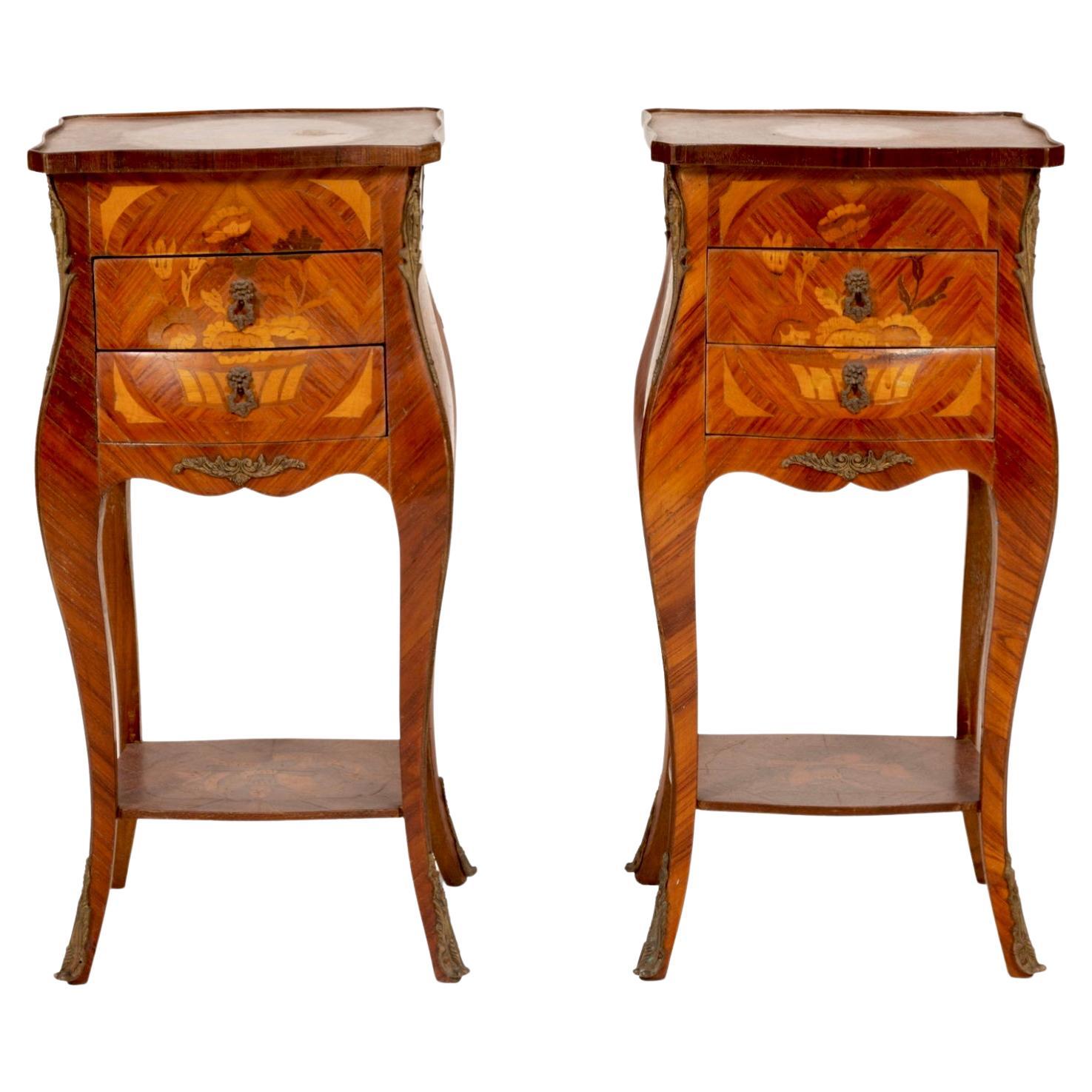 Pair of Marquetry Side Tables with Gilt Metal Mounts For Sale