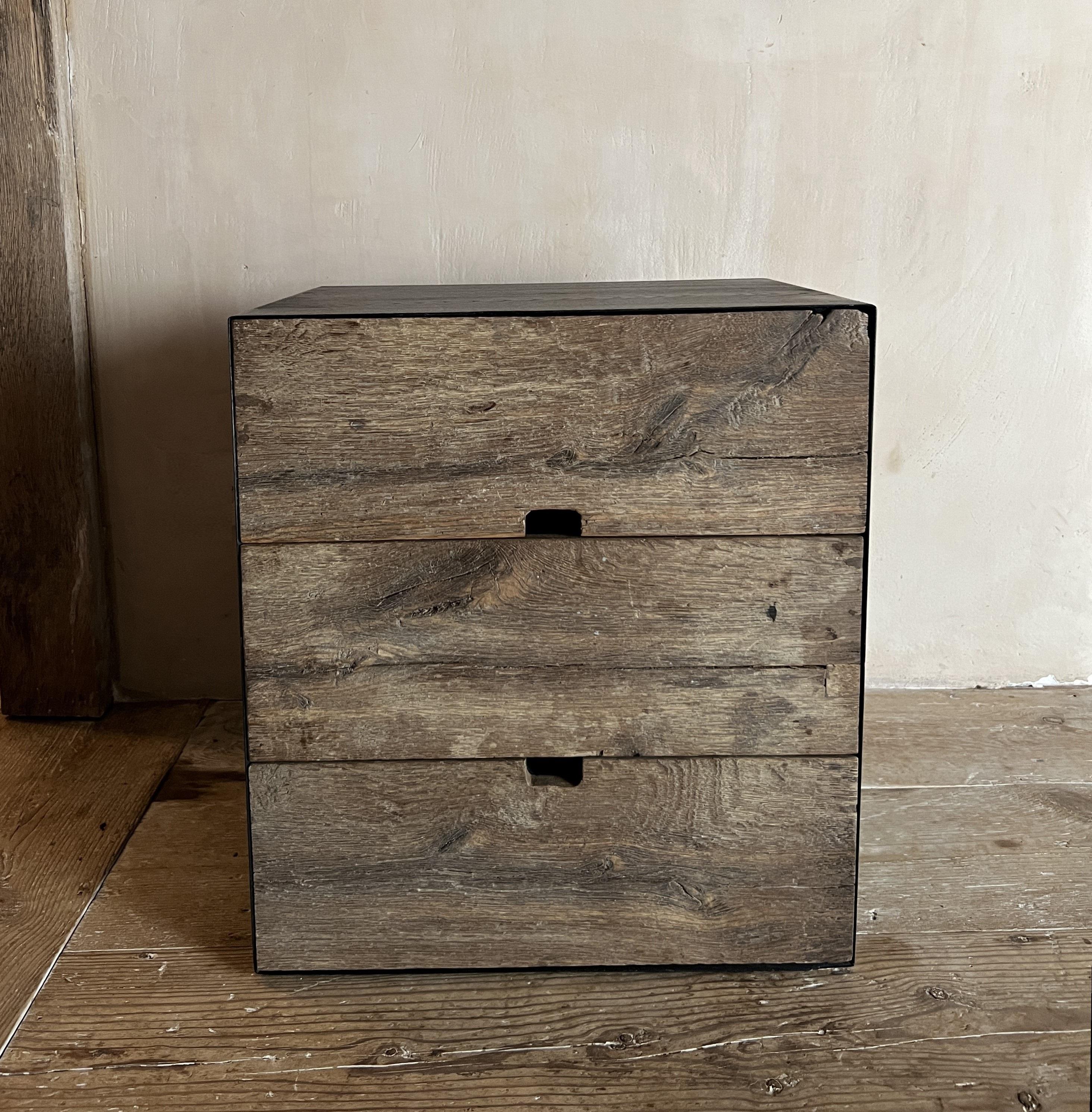 Contemporary A Pair of Martin Nightstands Sidetables in Recycled Old Oak