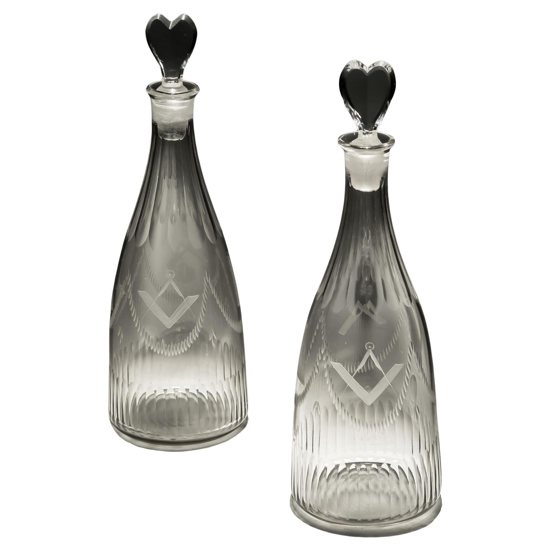 A Pair of Masonic Tapered Decanters For Sale