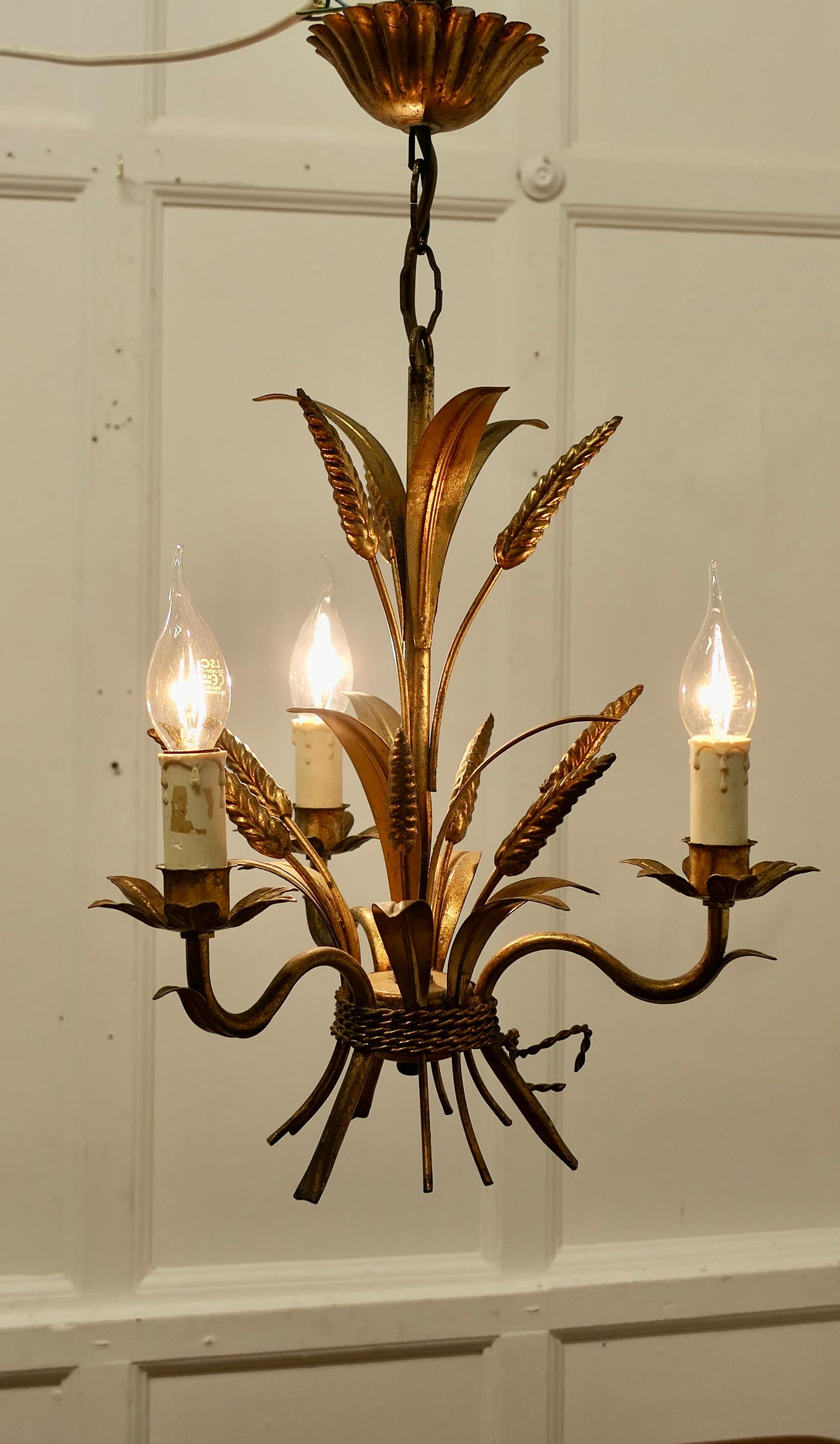 Arts and Crafts A Pair of Matching French Toleware Gilded Pendant Lights  These are very pretty  For Sale