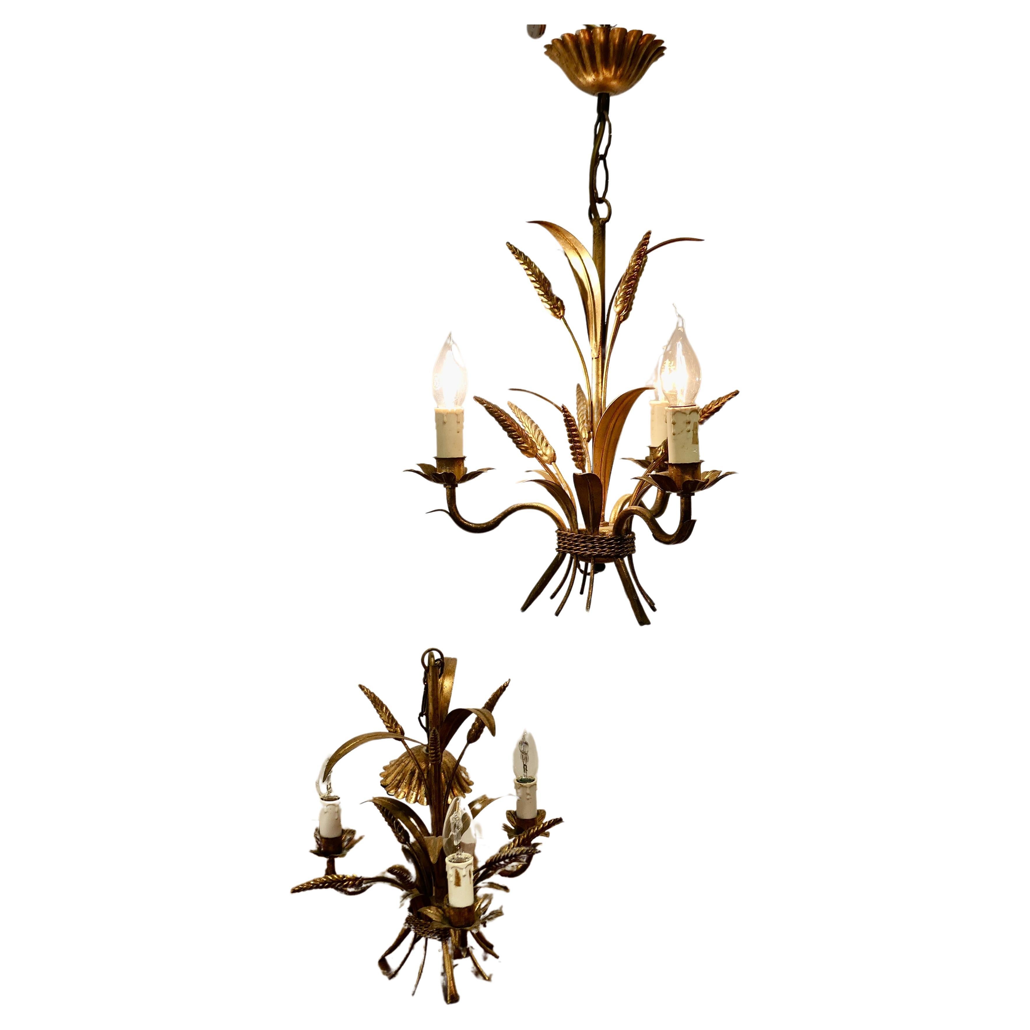 A Pair of Matching French Toleware Gilded Pendant Lights  These are very pretty  For Sale