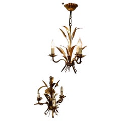 Antique A Pair of Matching French Toleware Gilded Pendant Lights  These are very pretty 