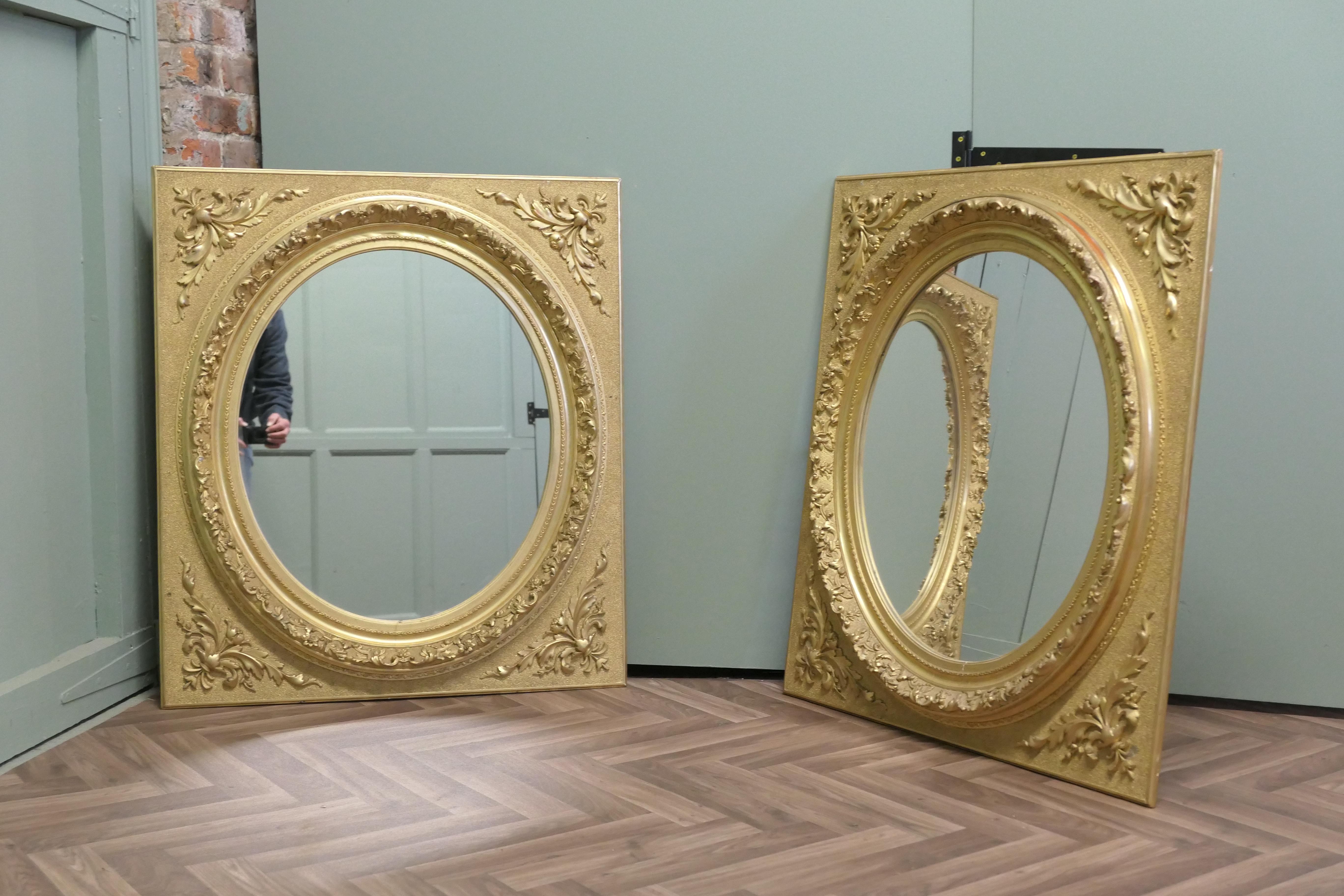 A Pair of Matching Panel Mirrors, 2 Oval Gold Leaf Mirrors

These are outstanding and unusually a pair, the oval central mirror is set in a rectangular panel with the mirror at the centre, the mirror panel is beautifully decorated in gold leaf over