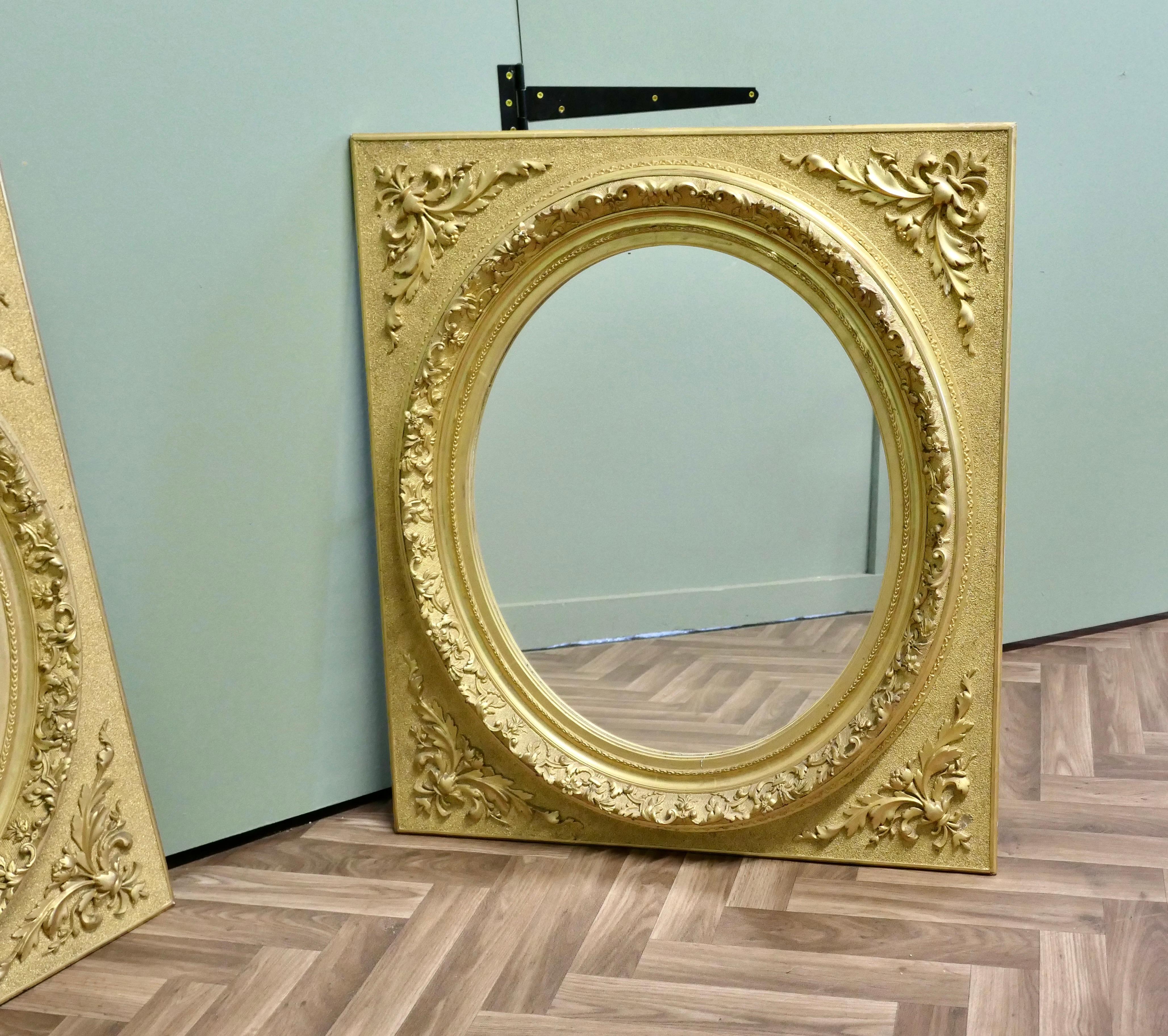 19th Century A Pair of Matching Panel Mirrors, 2 Oval Gold Leaf Mirrors For Sale