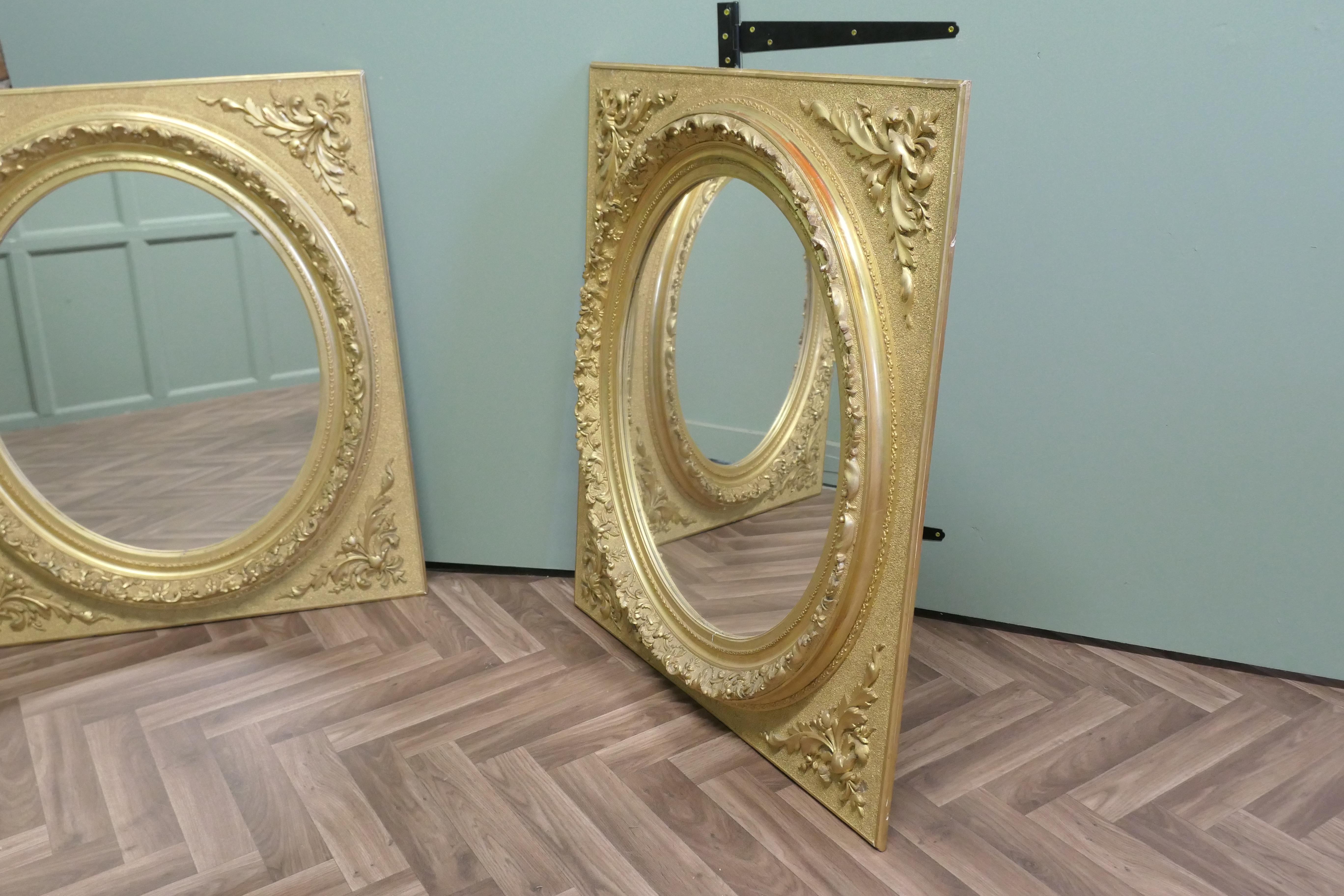A Pair of Matching Panel Mirrors, 2 Oval Gold Leaf Mirrors For Sale 2
