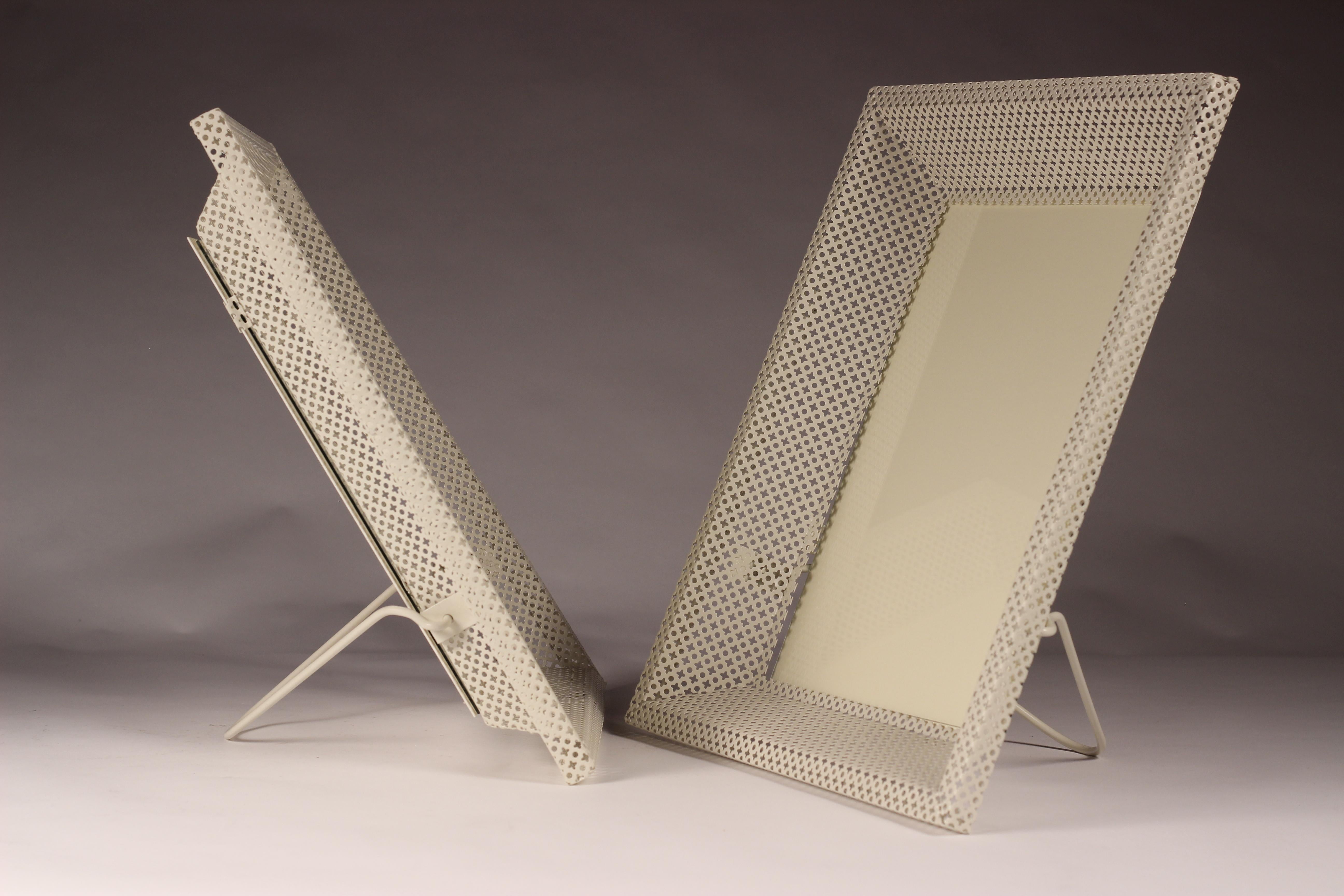 French Pair of Mathieu Matégot White Perforated Metal Picture Frames/Mirrors