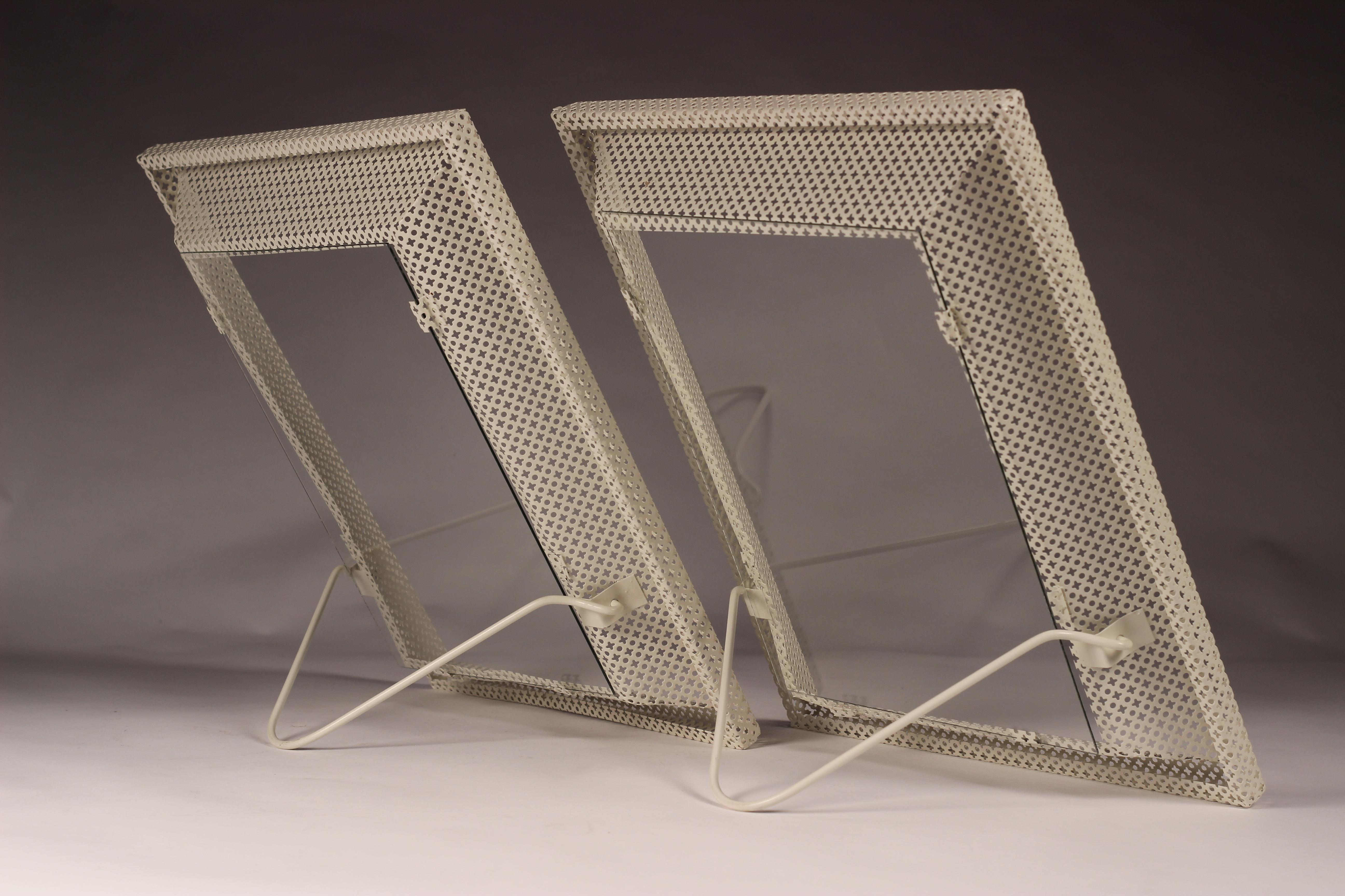 Pair of Mathieu Matégot White Perforated Metal Picture Frames/Mirrors In Good Condition In London, GB