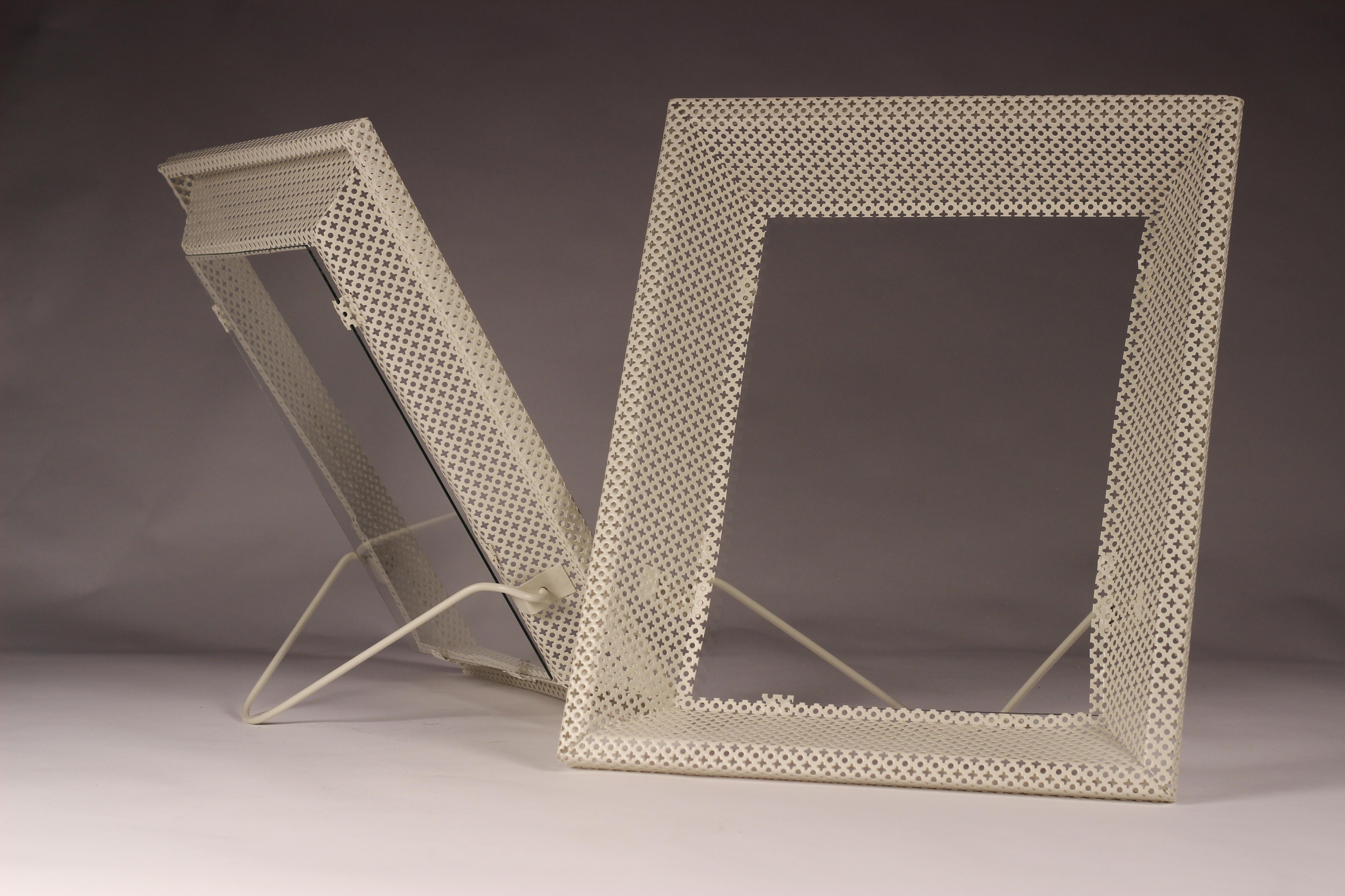 Mid-20th Century Pair of Mathieu Matégot White Perforated Metal Picture Frames/Mirrors