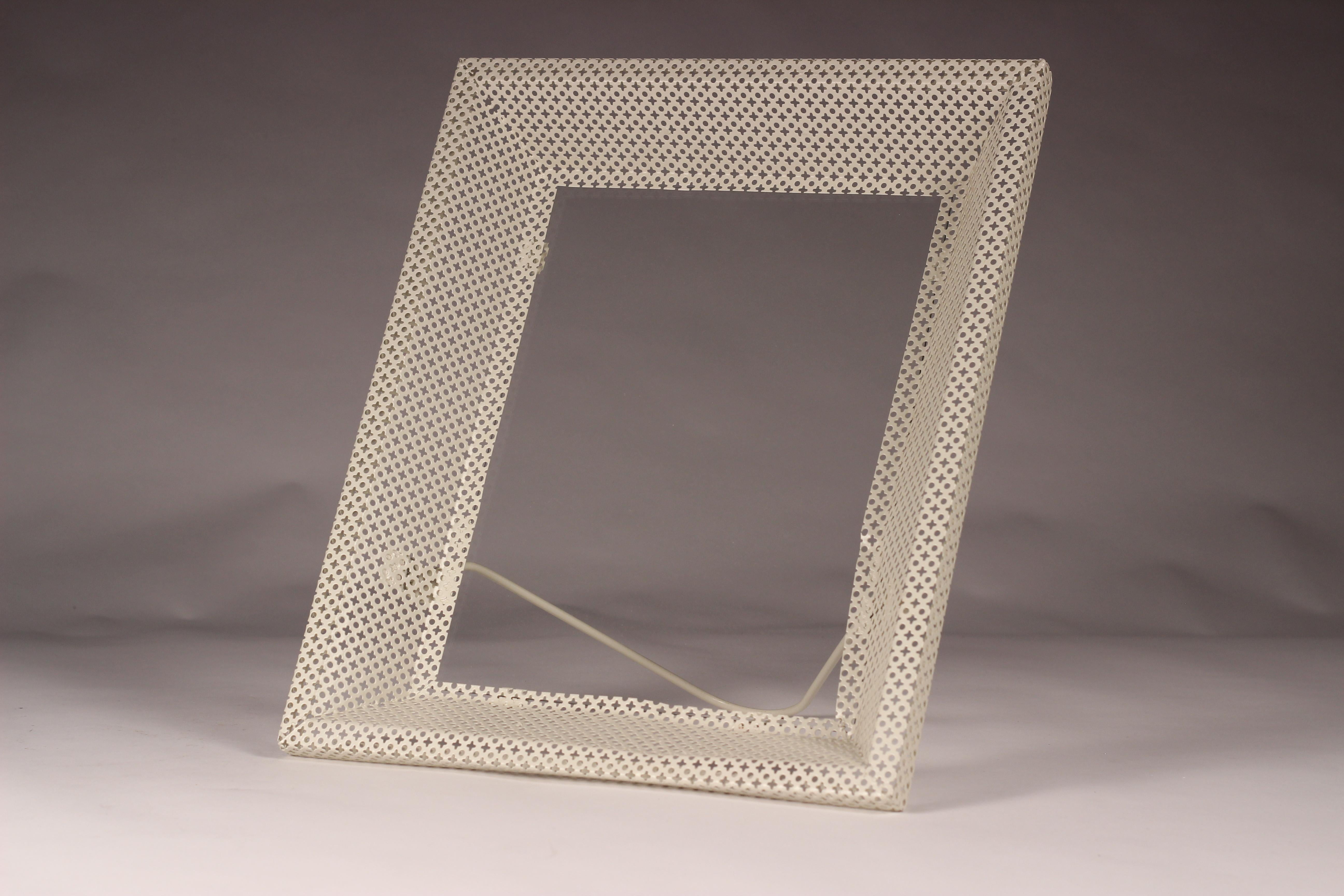 Steel Pair of Mathieu Matégot White Perforated Metal Picture Frames/Mirrors