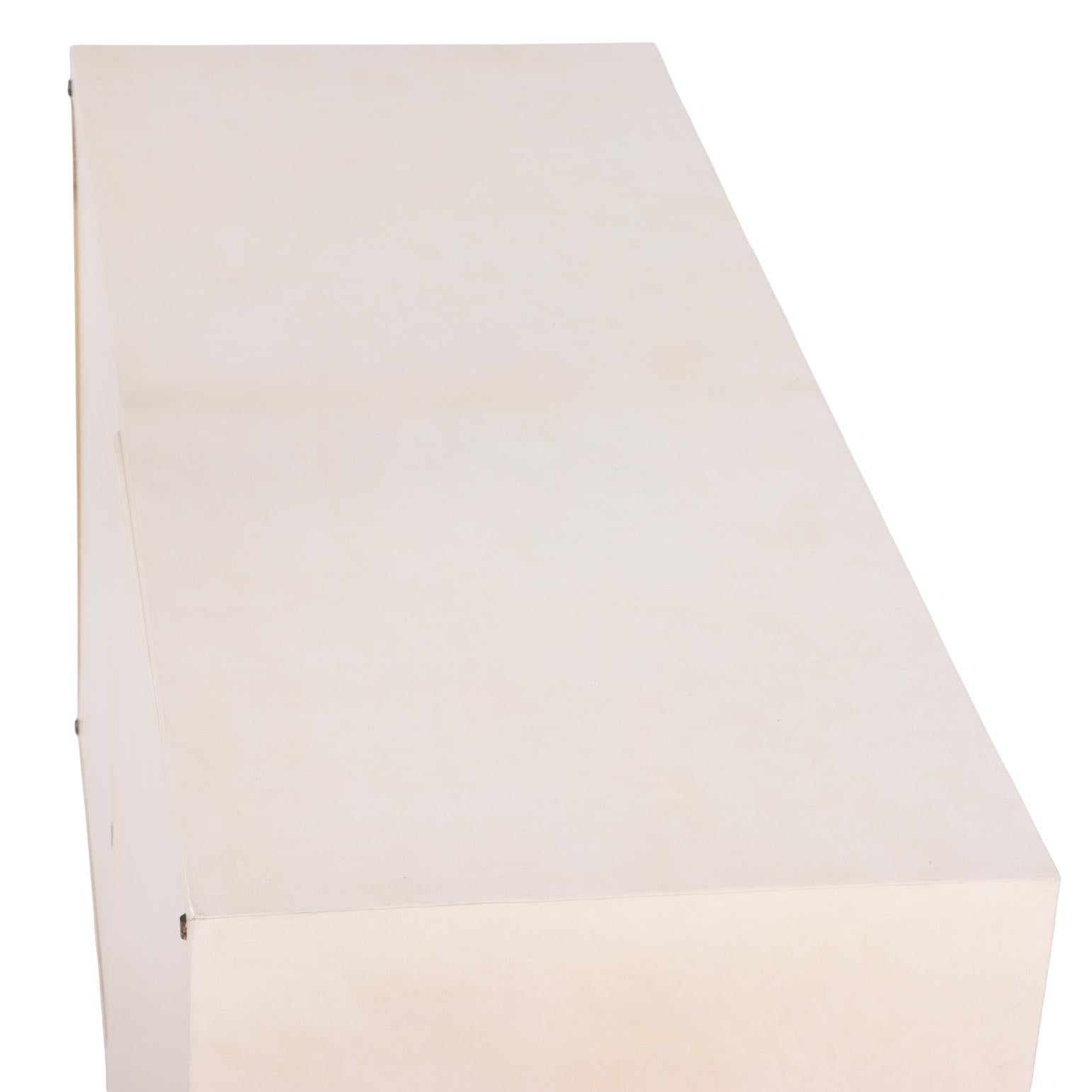 A Pair of MCM Pergamino Covered Cabinets / Nightstands, C. 1950. In Good Condition For Sale In Philadelphia, PA