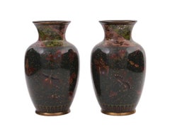 A Pair of Meiji Japanese Cloisonne Enamel Goldstone Butterfly Vases