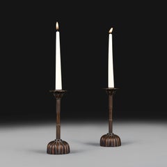 A Pair of Meiji Period Japanese Bronze Candlesticks as Lamps