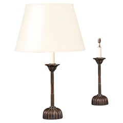 A Pair of Meiji Period Japanese Bronze Candlesticks as Lamps