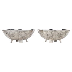 Pair of Meiji Period Solid Silver Bowls by Eigyoku