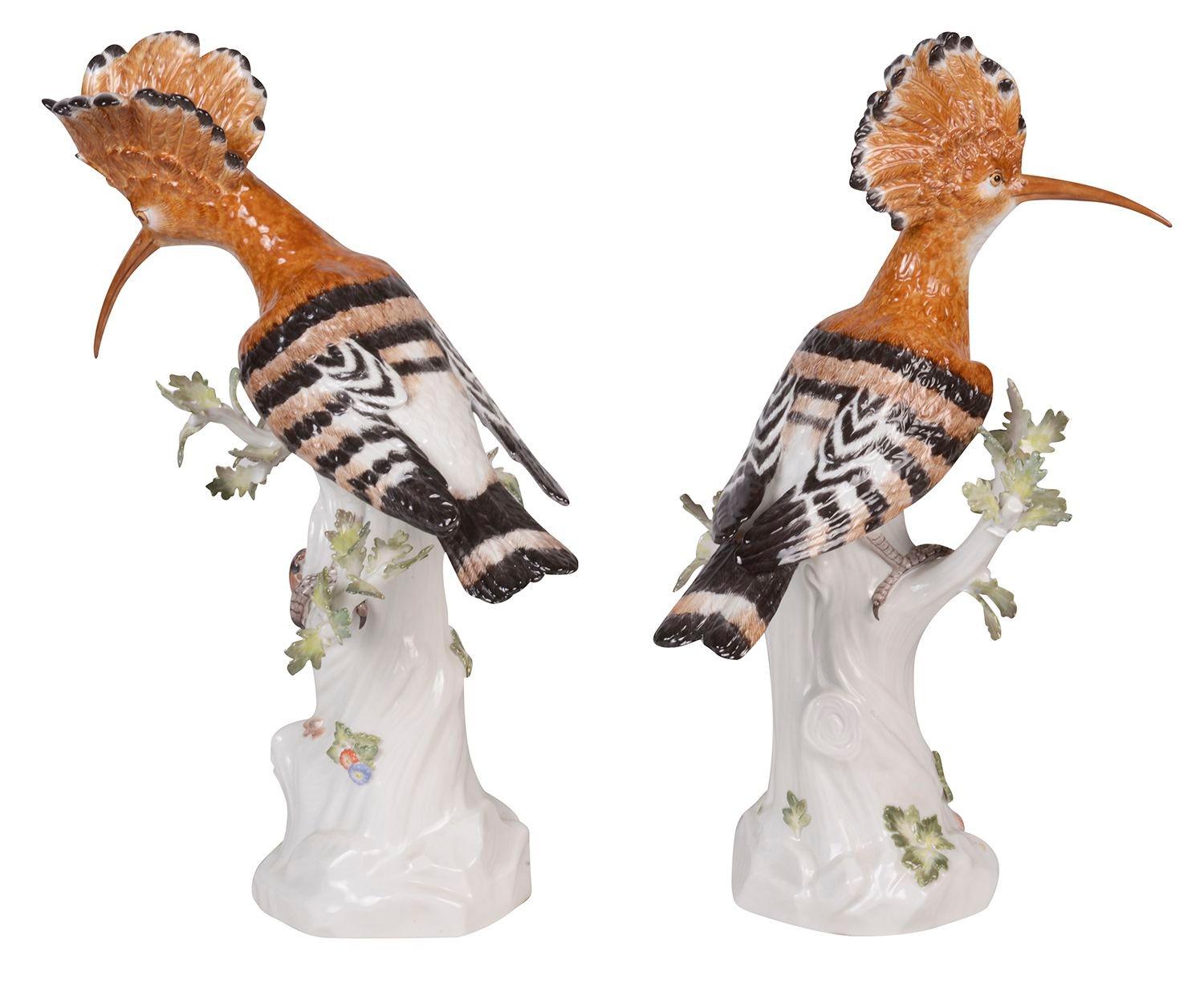 Hand-Painted Pair of Meissen Hoopoe Birds, 19th Century For Sale